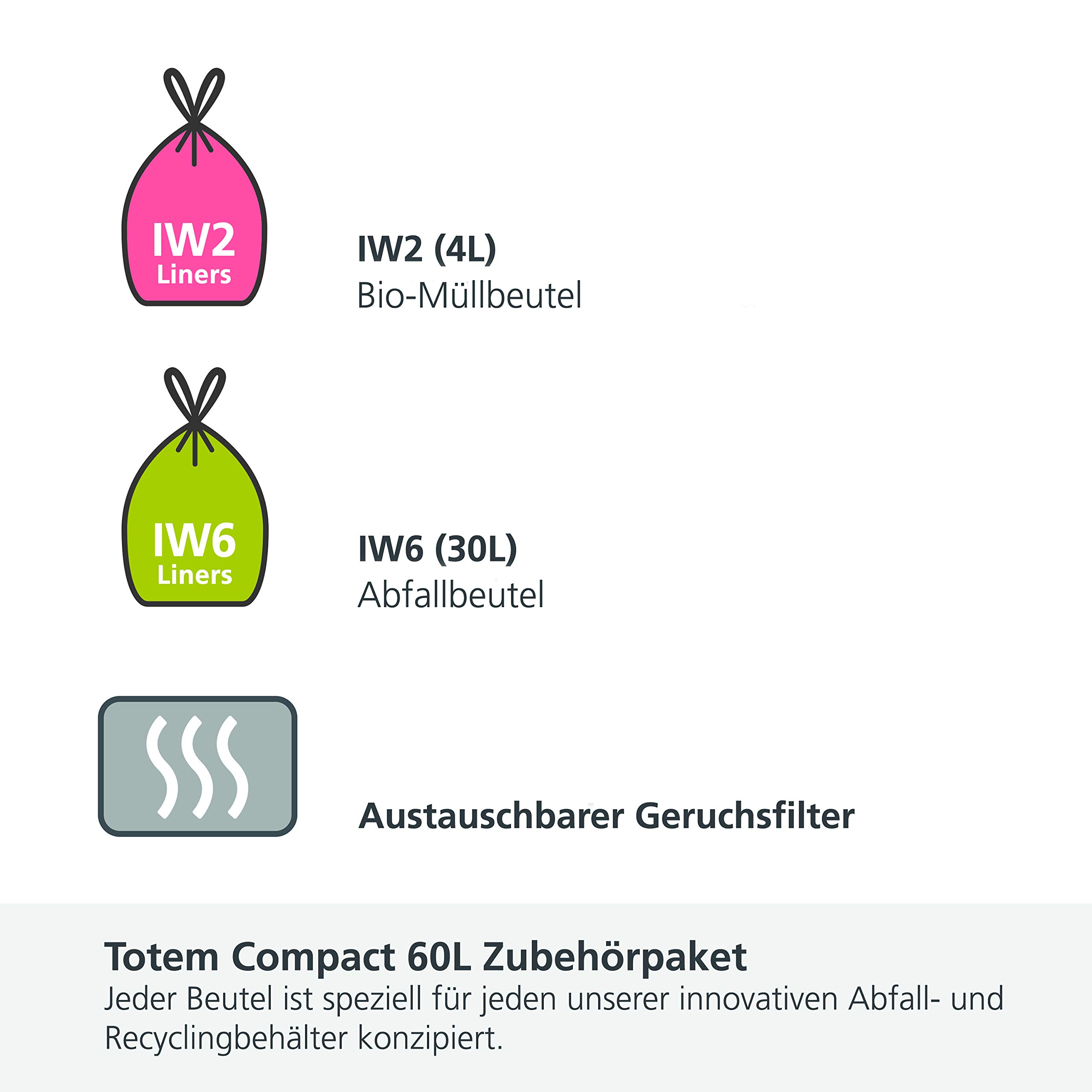 Joseph Joseph Totem Max 60 Abfalltrennsystem - Küchenabfallbehälter mit separater Recyclingeinheit, inkl. Bioabfallbehälter, 60 Liter - Stein, Stone