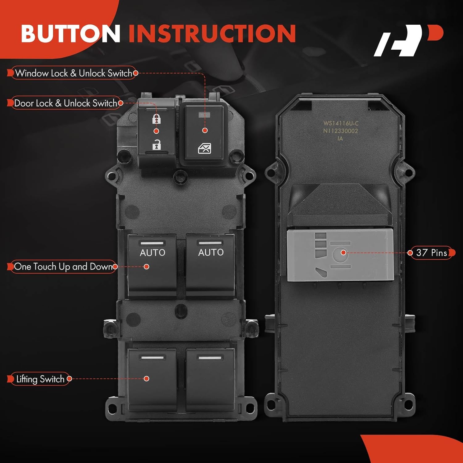 A-Premium Master Power Window Switch Compatible with Honda Pilot 2009 2010 2011, Replace# 35750SZAA11