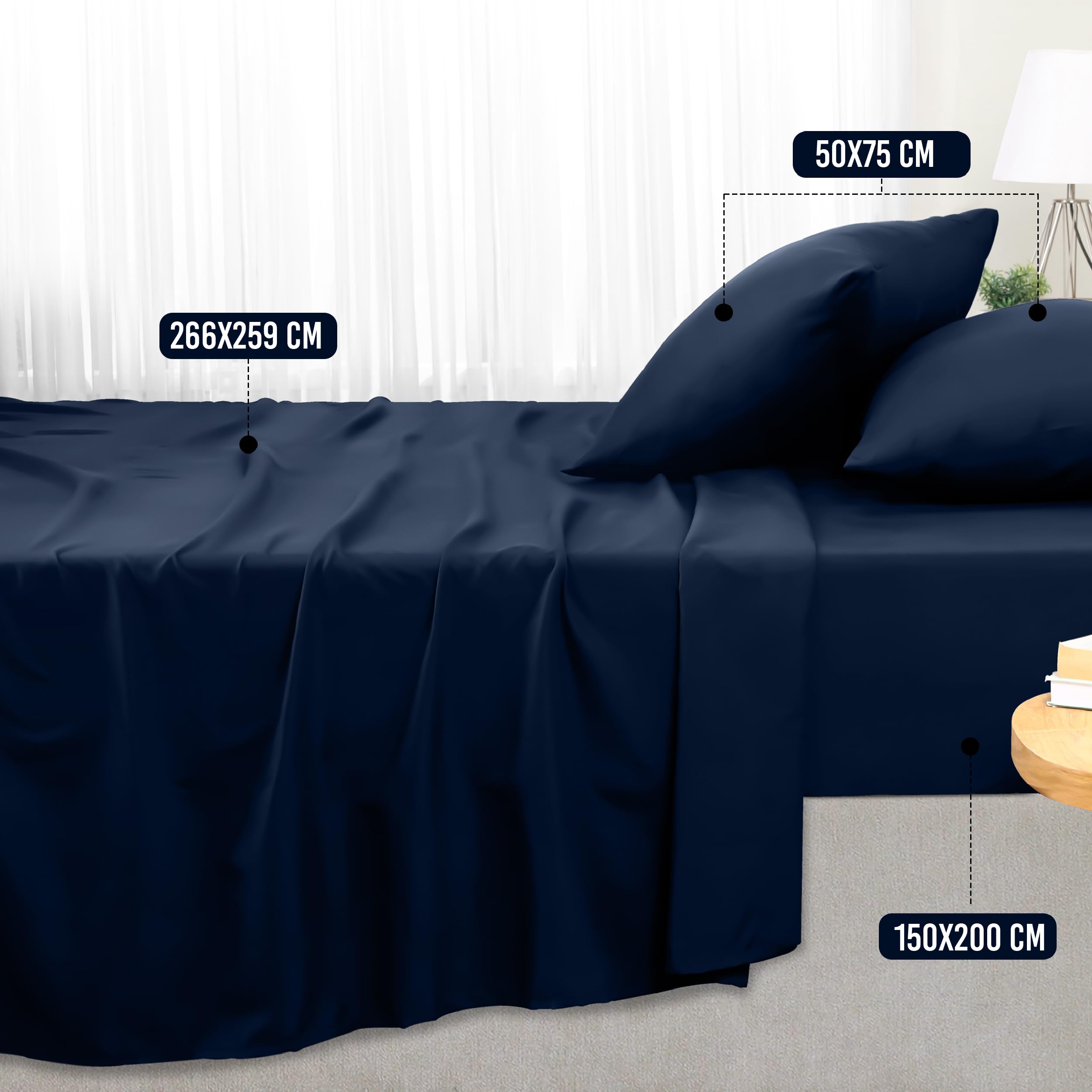 Utopia Bedding - Set Lenzuola Letto Matrimoniali 4 Pezzi 150x200 cm - Spazzolata Poliestre di Microfibra - Oeko-Tex Certificato - Lenzuolo con Angoli, Lenzuolo Piatto e 2 Federe 50x75, Blu Navy