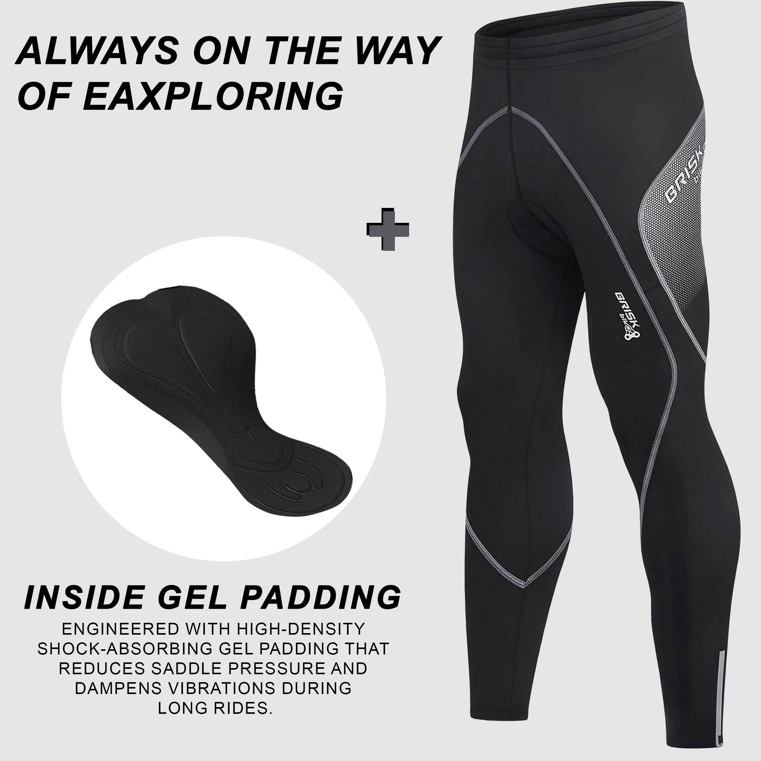 Brisk Bike Pantalon Cycliste Homme Long avec Fermetures éclair réfléchissantes, Extensible, rembourré, en Coolmax Pantalon Velo
