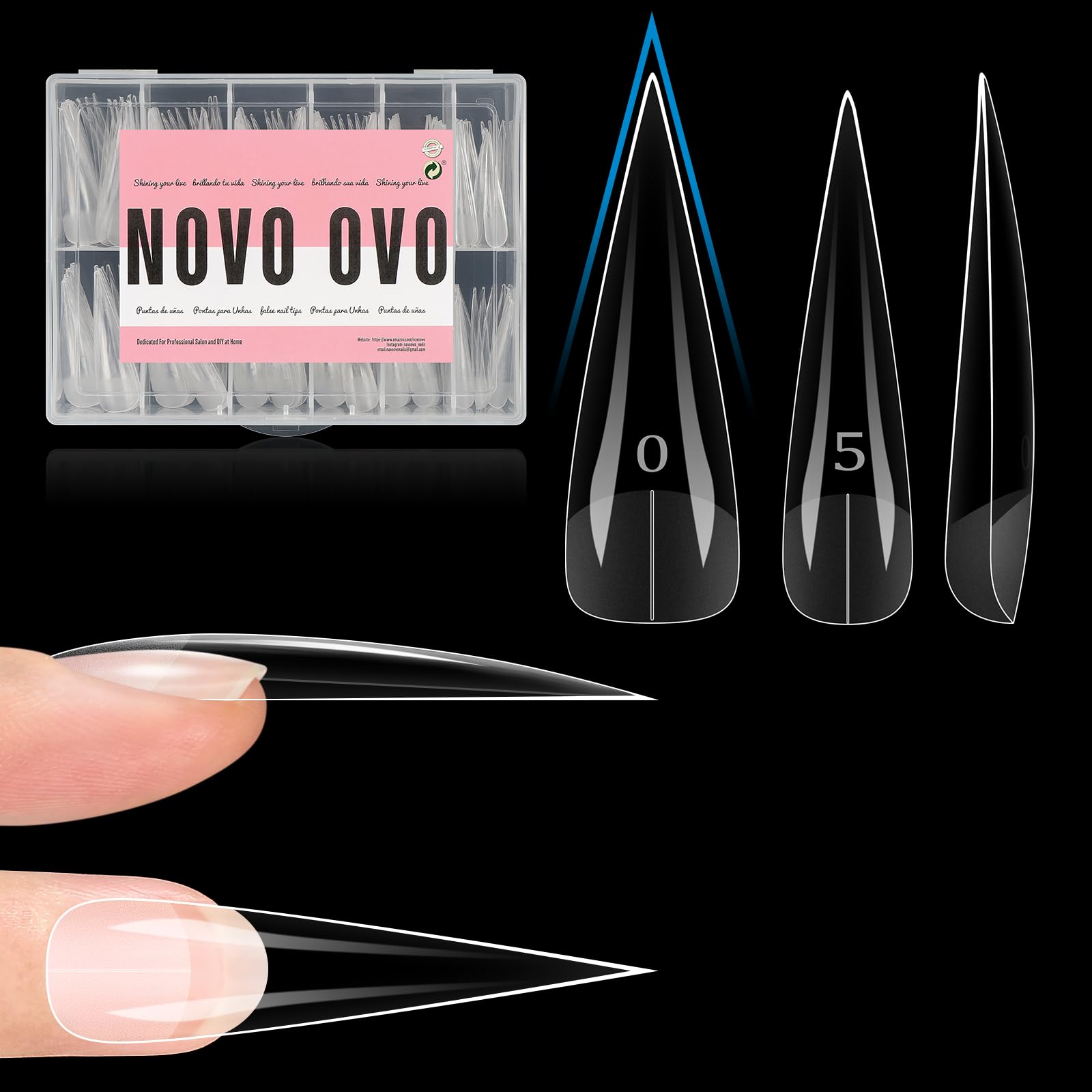 NOVO OVO Halloween XXL Straight Sharp Stiletto Natural Nail Tips Press on (not Sculpted)
