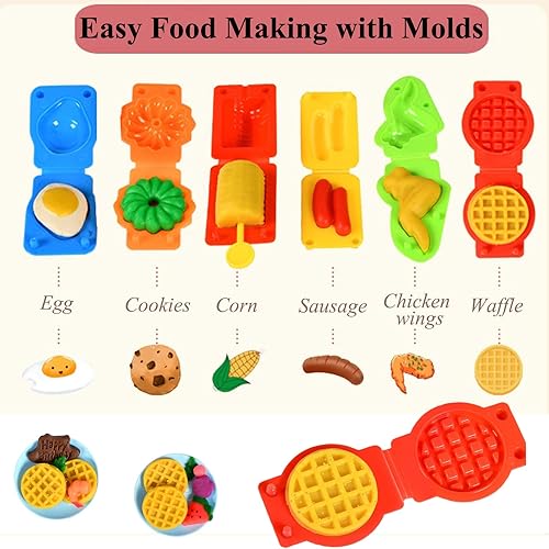 Vista 2 de Juego de masa de color Kitchen Creations Waffle Pizza Hamburguesa para simular, juguete de chef, juego de herramientas de modelado de alimentos