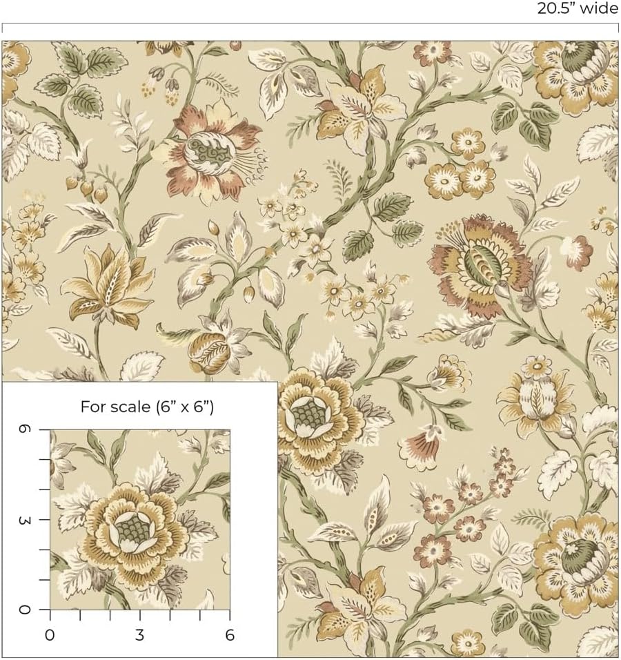 NextWall Stacy Garcia Jacobean Floral Trail Peel and Stick Wallpaper (Latte)