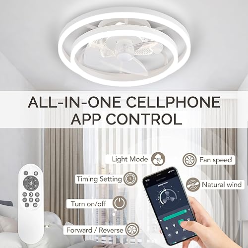 Miniatura 2 de STERREN Ventiladores de techo modernos de 20 pulgadas con luces, ventilador de techo de perfil bajo regulable con control remoto y aplicación,