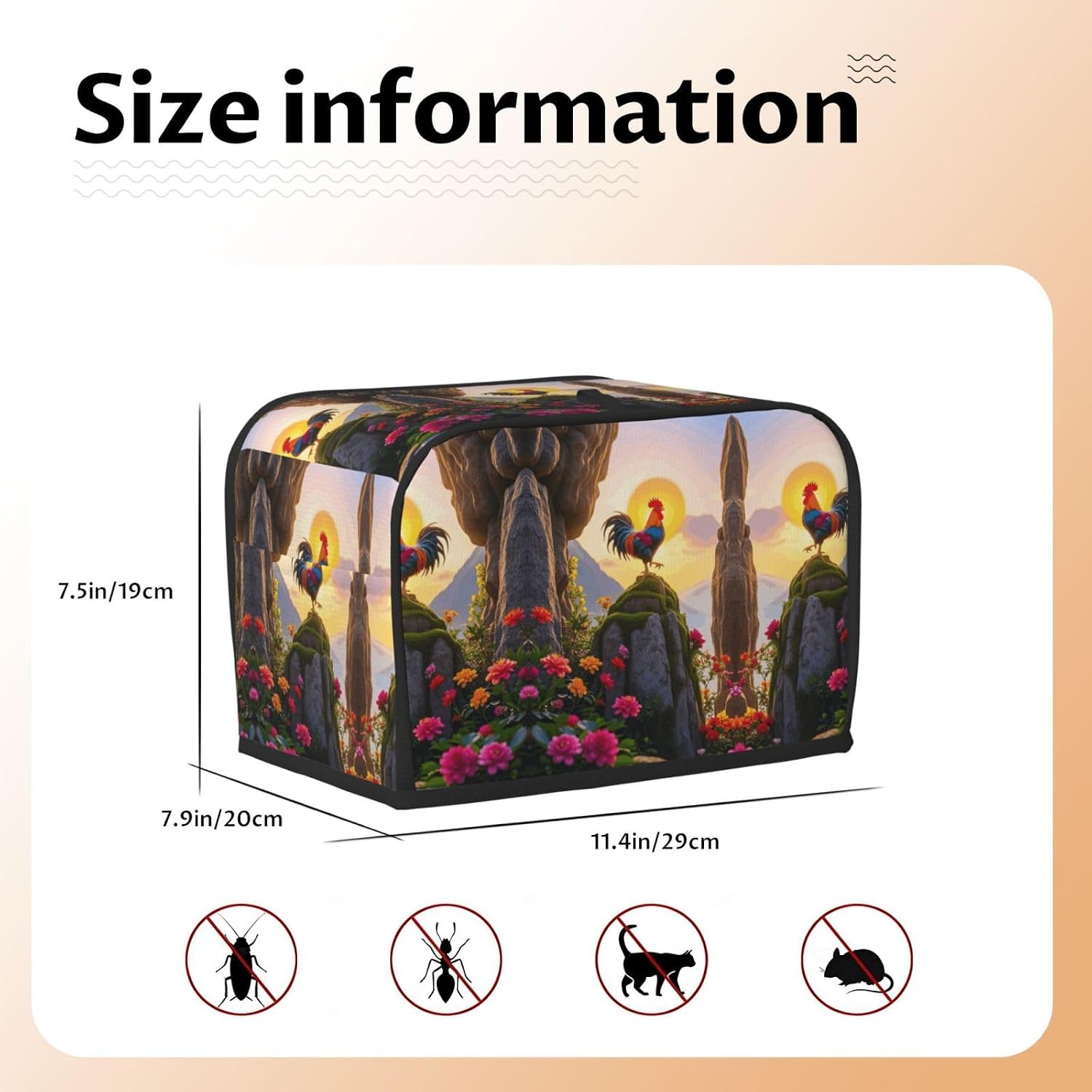 Cliff Rooster Sunrise Toaster Cover 2 Slice, Waterproof Bread Machine Covers with Pockets Universal Size Kitchen Small Appliance Cover with Handle, Dust and Fingerprint Protection