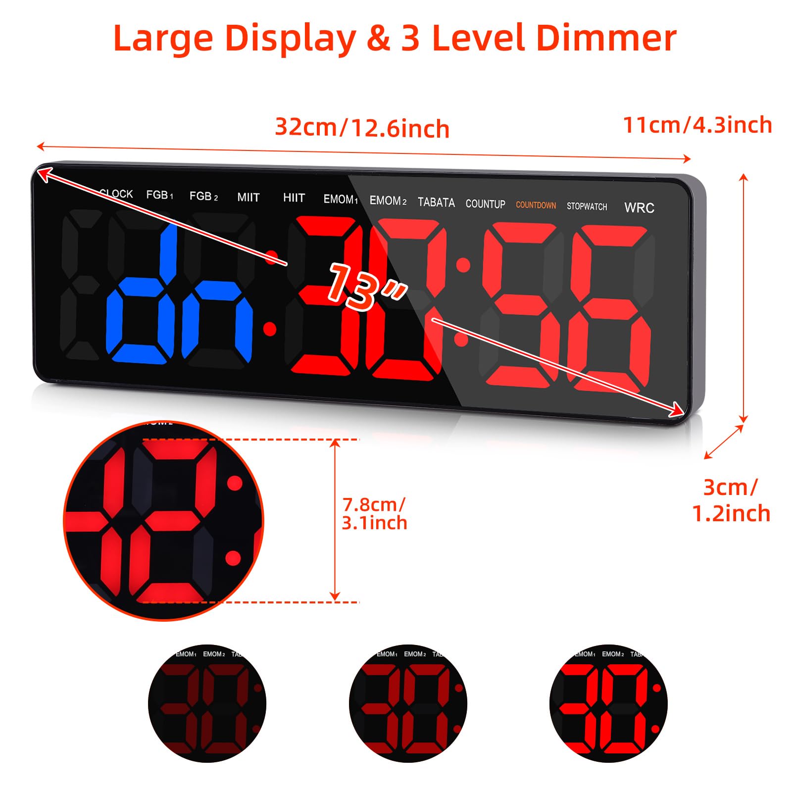 AnExer 13" Gym Timer, Gym Clock With Stopwatch, Count Down/Up, Stopwatch, Remote Control - Image 4
