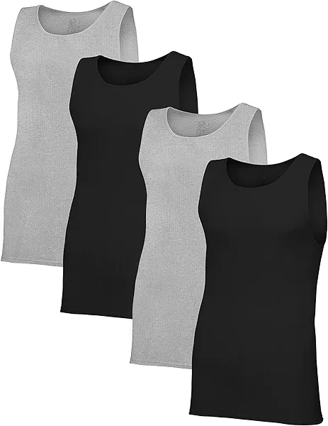 Fruit of the Loom Men's Premium a-Shirt (Pack of 4) Assorted, Black/Gray, Large