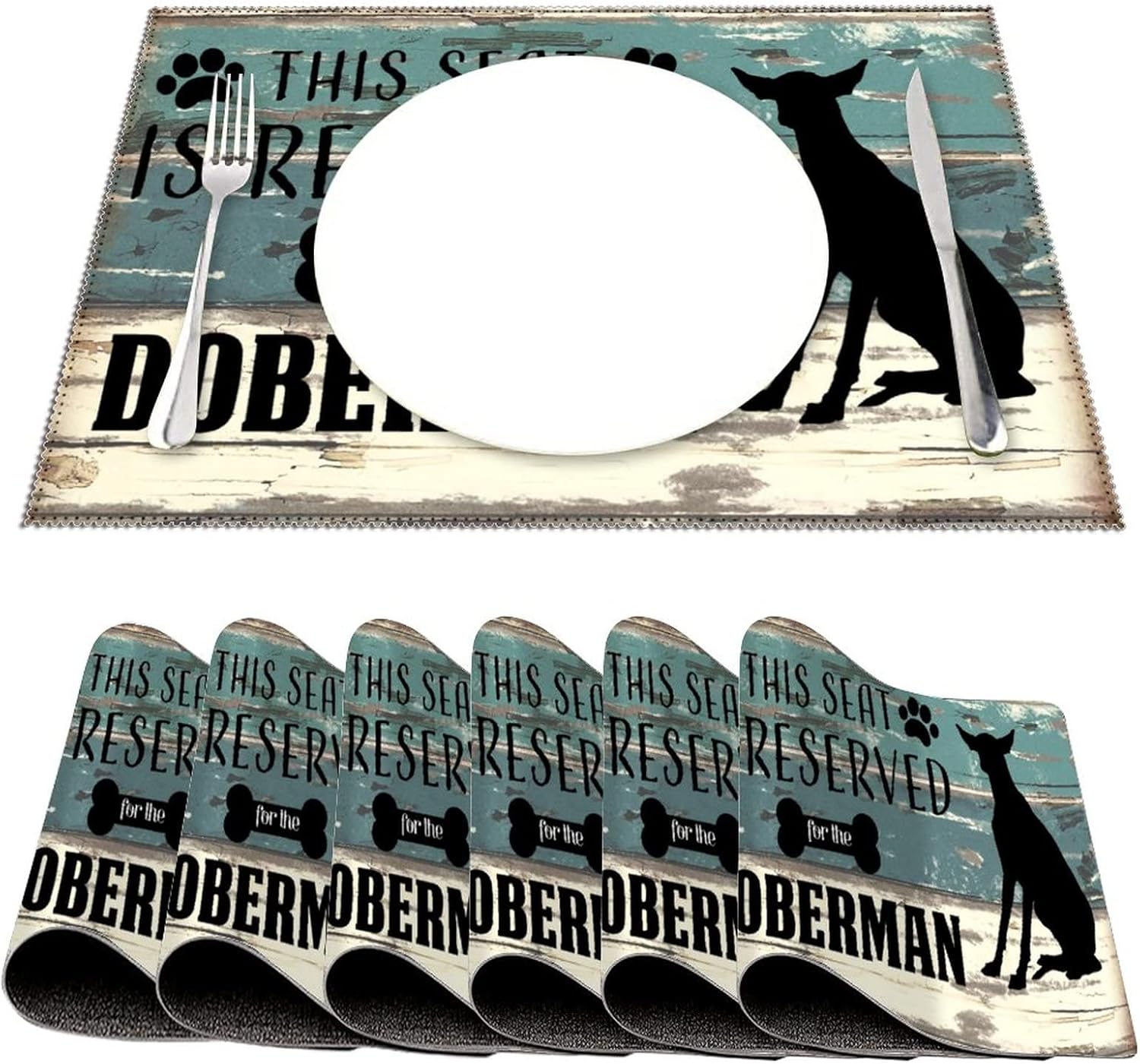 Place Mats Set of 6 This Seat is Reserved for The Doberman Farmhouse Placemats Heat-Resistant Tablemats Dog Paw Table Mat Kitchen Table Mats Easy to Clean