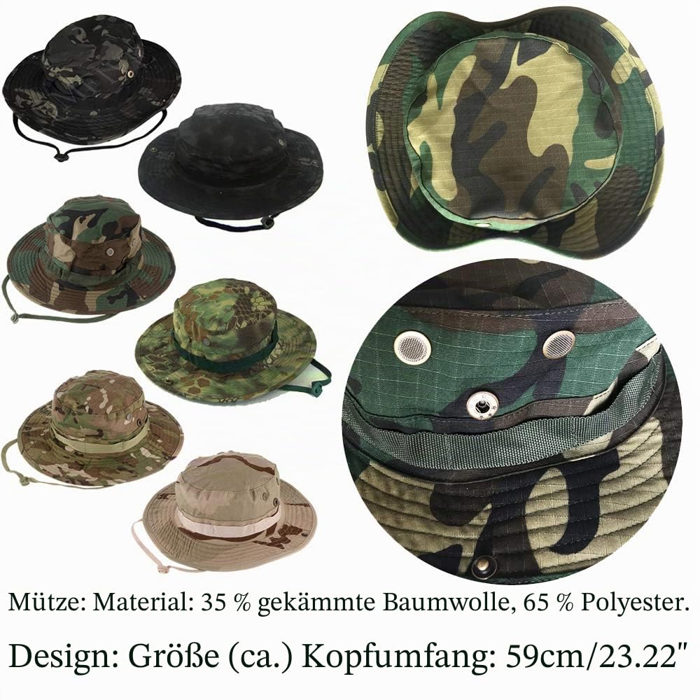 Taktische Boonie Sonnenhut Wide Brim Hut Camo Schal Outdoor Eimer Camping Wandern Schal Unisex