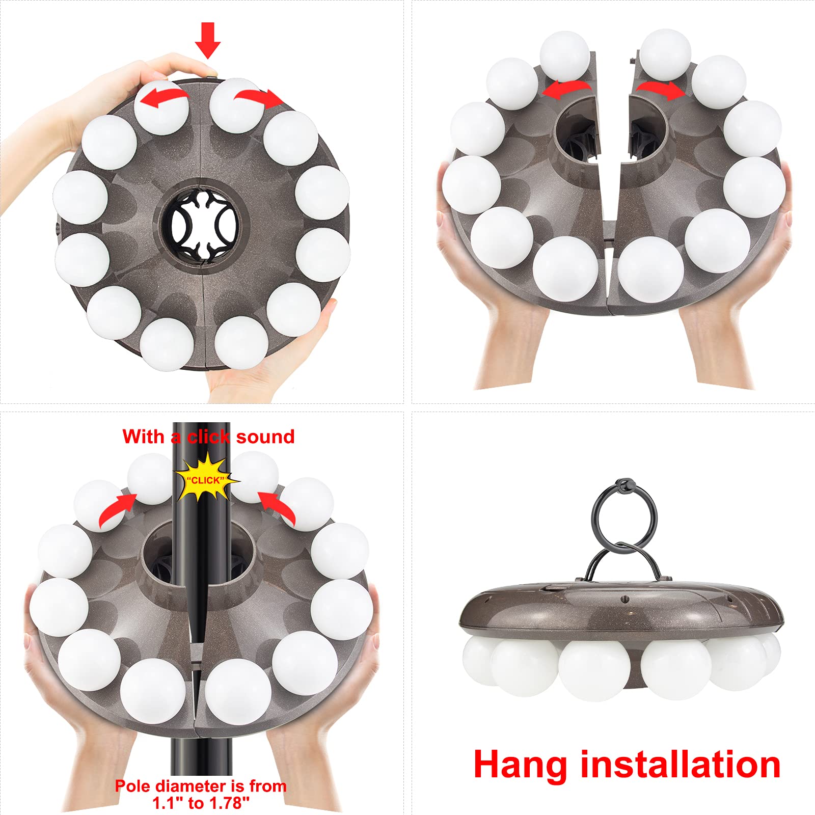 HONWELL Luci a LED per ombrellone, luci per ombrellone da esterno, funzionamento a batteria, con 12 lampadine bianche calde, telecomando per illuminazione per cortile, tende da campeggio
