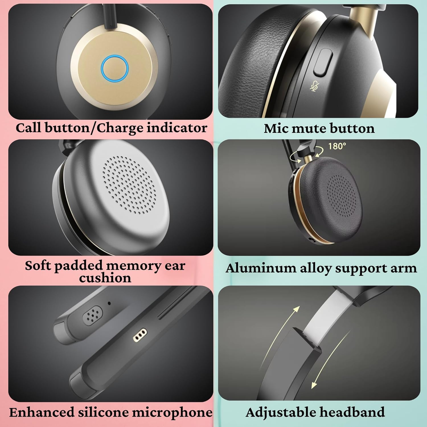 Wireless Headset with Mic, Noise Cancelling Headphones for Work/Trucker Bluetooth Headsets V5.3 / Best for Work from Home/Office/Computer/Phone/Zoom,Call Center. Auto Switch BTW 2 Device,Mute Button. - Image 12