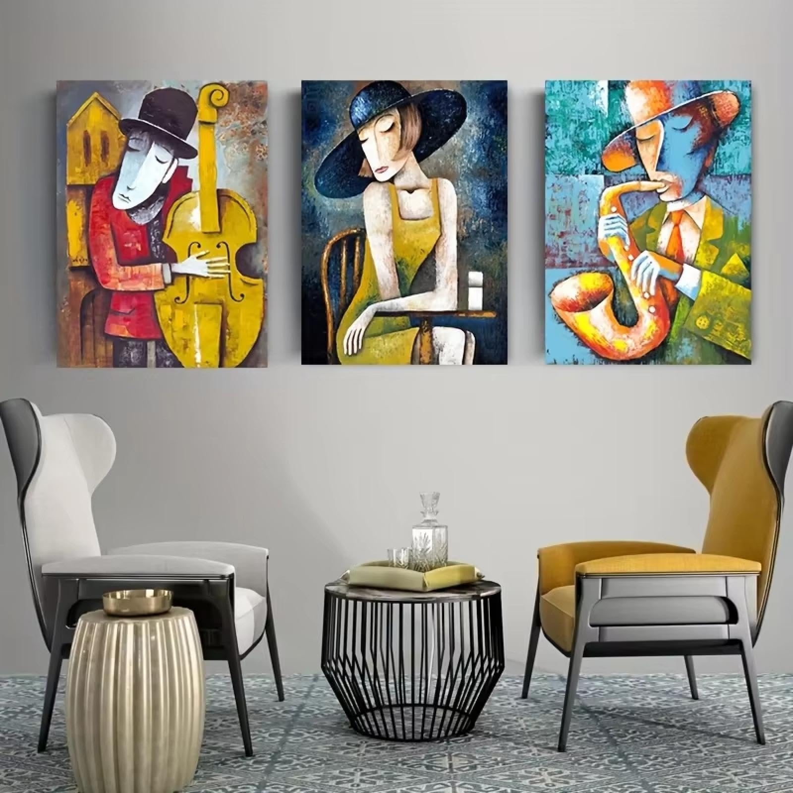 DFZEWKI Picasso famoso dipinto su tela, poster, stampe, ritratto, arte murale, suona uno strumento musicale, decorazione da parete per soggiorno, 70x90 cm (26x35 pollici) x3 senza cornice
