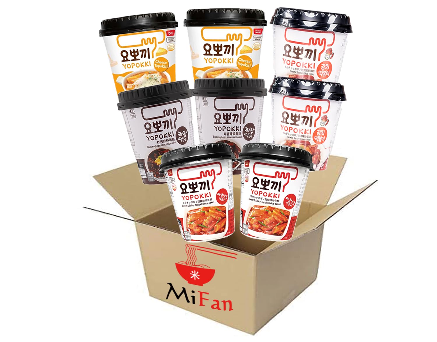MiFan Tteokbokki Box – Cup di Gnocchi di Riso Coreani Istantanei | Gusti Misti a Scelta – Cibo Coreano Originale in Cup – 4 o 8 Porzioni (8 Pezzi, MAXI 4 Gusti (8x))