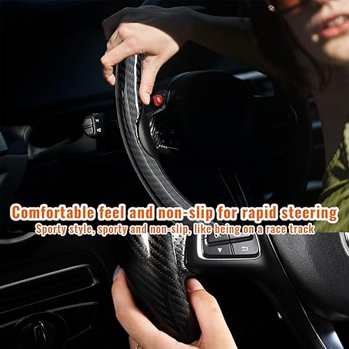 Miniatura 4 de Funda para volante, de fibra de carbono para volante, protector antideslizante para volante de automóvil para hombres y mujeres, accesorios