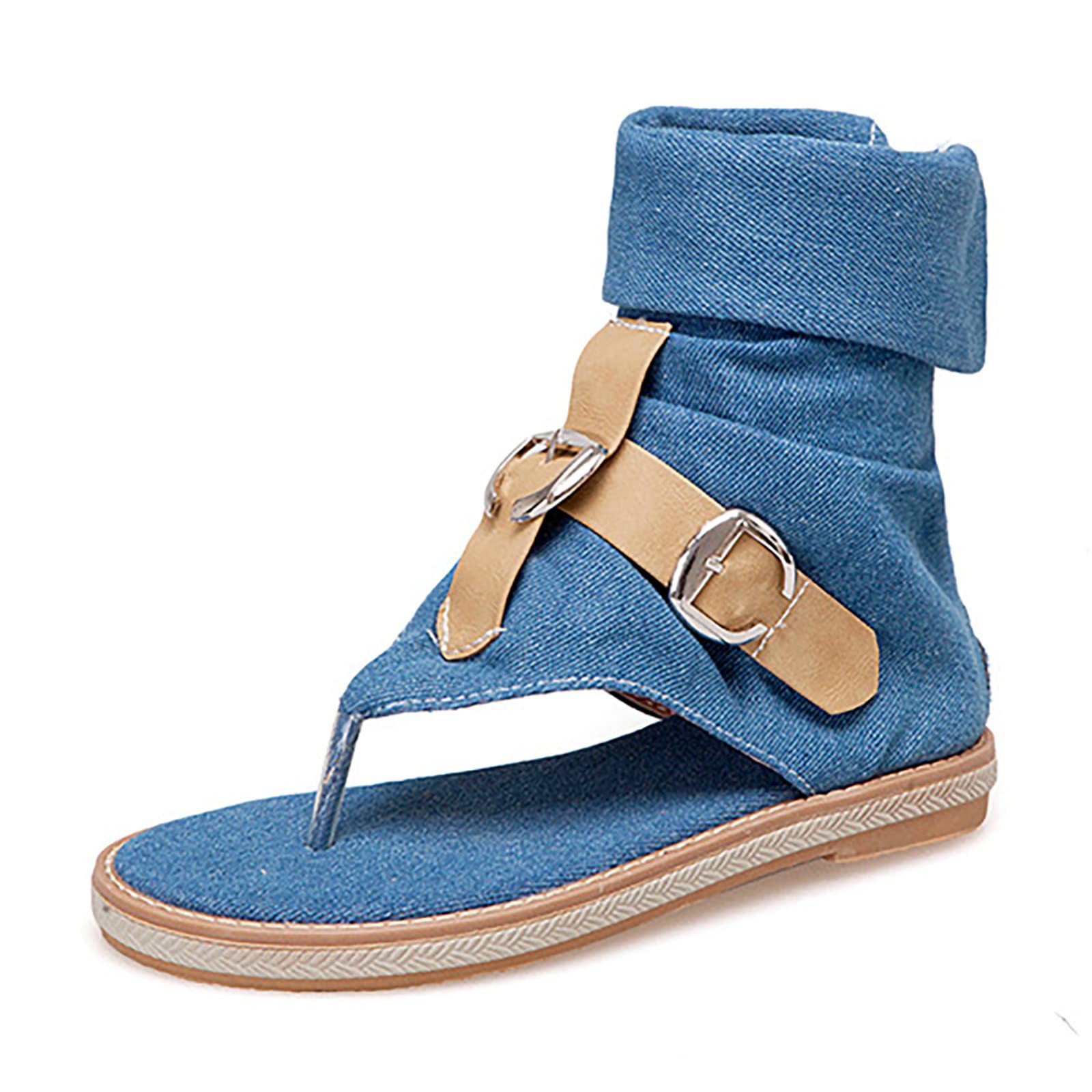 Generico Sandali Da Donna Infradito Comodi Estivi Per Commercio Estero Transfrontaliero Scarpe Con Fibbia Cintura In Pelle Di Jeans Barefoot Estive Eleganti Bassi Ciabatte Comode Estiva Sandalo