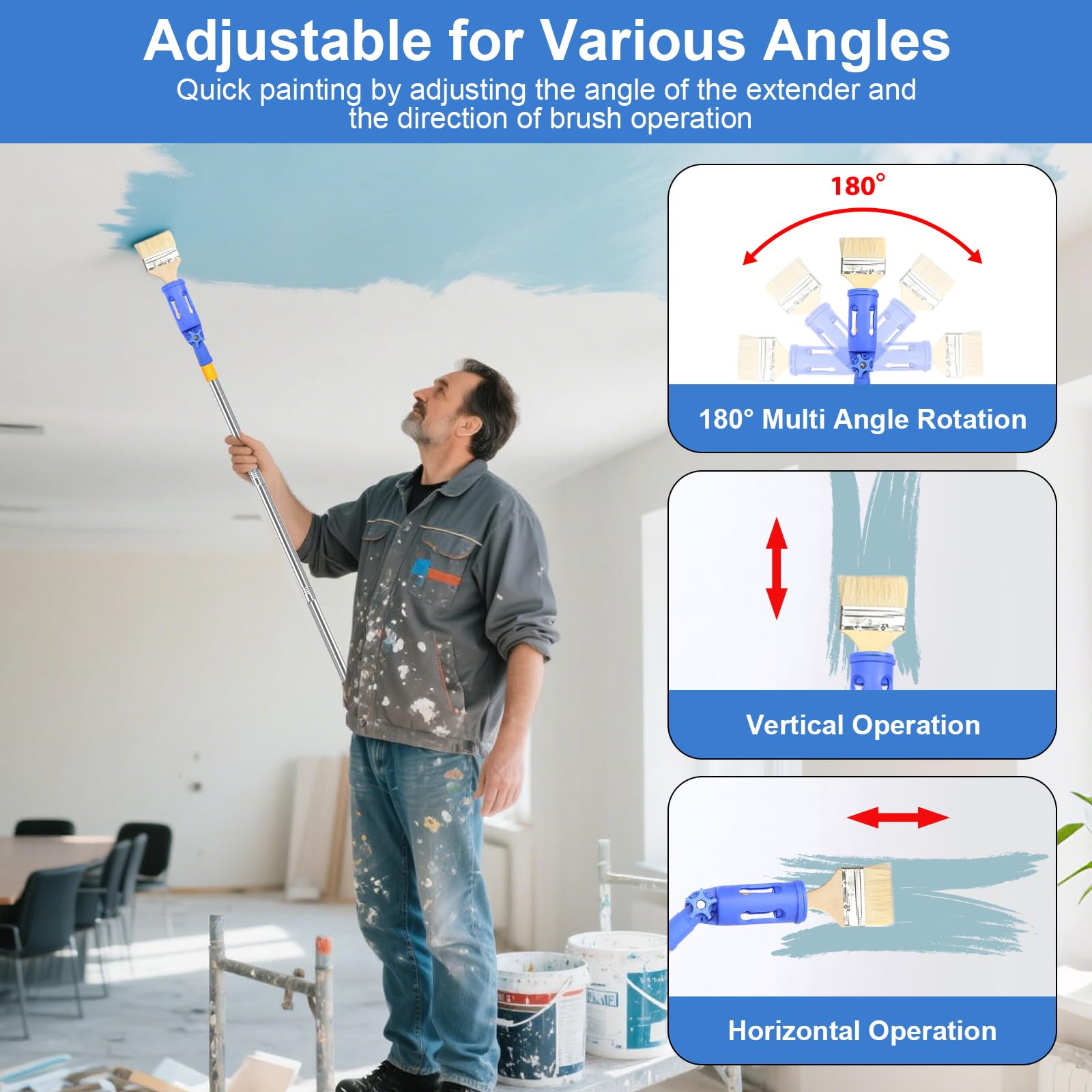 Przedłużenie pędzla z wieloma kątami, przedłużanie pędzla, Multi Angle Paint Brush Extende, wysuwany wałek malarski, drążek przedłużający do wysokich sufitów, ścian, narzędzie do malowania narożników