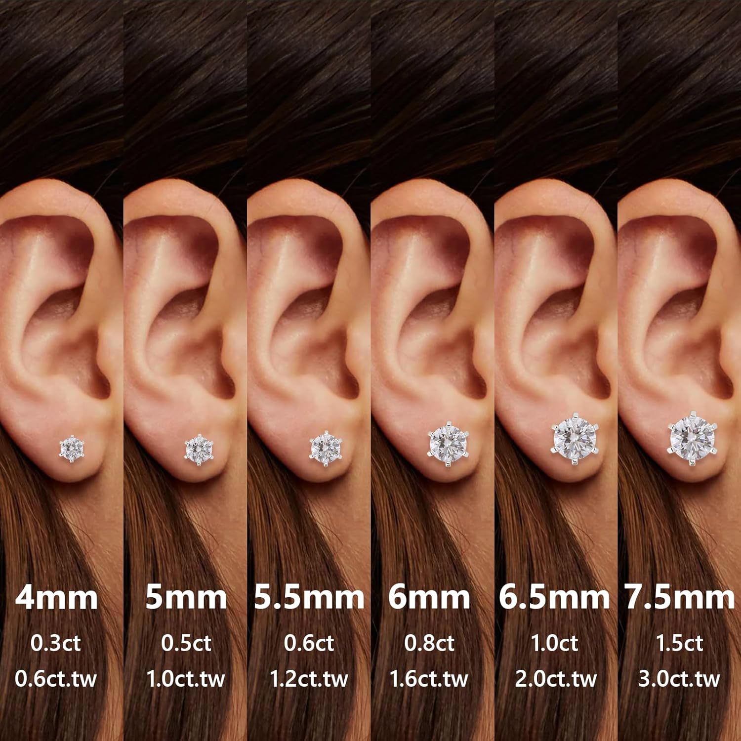 KRKC&CO Lab Grown Moissanite Stud Earrings for Women, Hypoallergenic 925 Sterling Silver, Mother's Day/Anniversary/Valentine's Day/Birthday/Wedding Gift, 14K Gold Plated/White Gold Plated, 0.6-3.0ct - Image 5