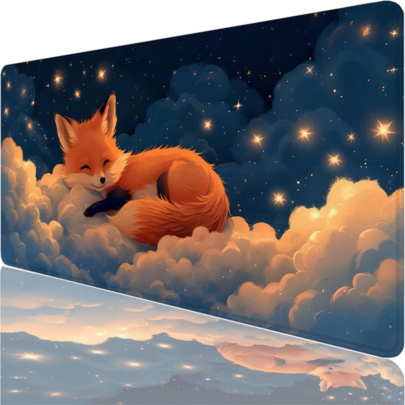 Tapis de Souris, 900 x 500 x 3 MM Tapis de Souris Bleu, Grand Tapis Souris de Jeu avec Renards, Imperméable, Texturée Résistant à Usure Lavable, pour Gamer, la Maison et Le Bureau XF-742
