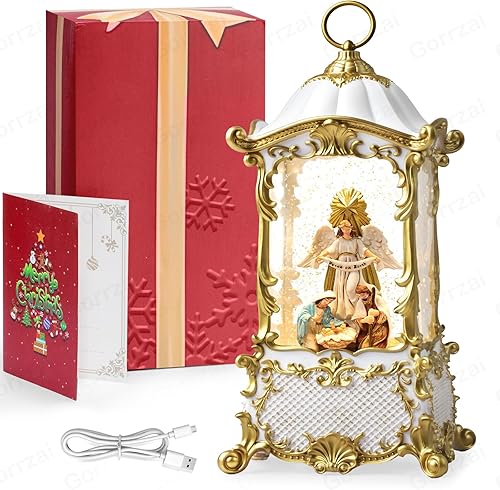 Miniatura 7 de Nativity - Linterna de globo de nieve con forma de ángel de Navidad, decoración de Navidad iluminada para interiores para el hogar con temporizador