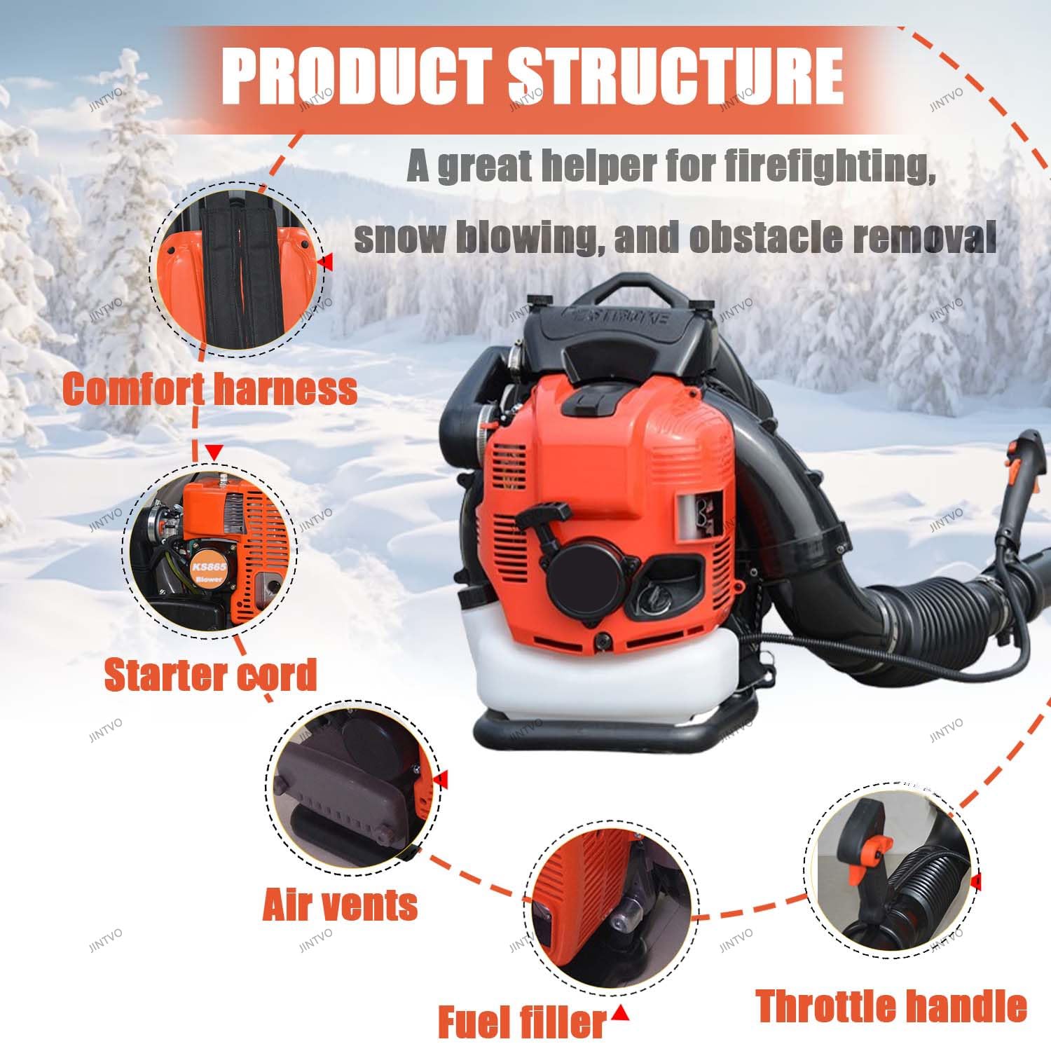 Soplador De Mochila De Gasolina De 4 Tiempos, Soplador De Hojas Y Nieve De Alta Eficiencia, No Requiere Mezcla De Combustible, Gran Volumen De Aire para Limpieza De Hojas En El Jardín(Red)