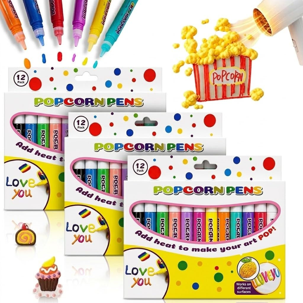 6/12 colors 3D Popcorn Pens, Magic Puffy Bubble Drawing Pen Kit，12 colors：3