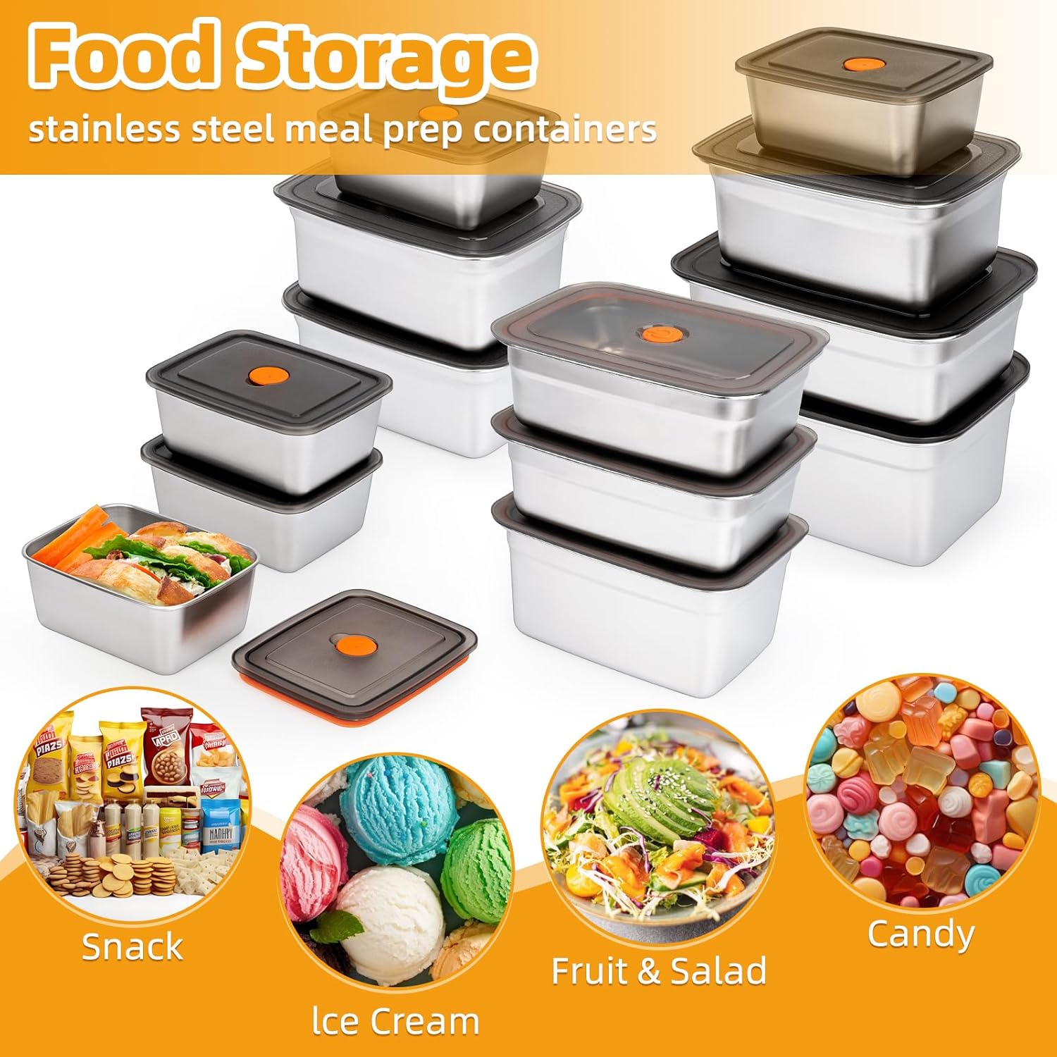 2 PCS Stainless Steel Food Storage Containers(94oz) with Lids Leak Proof & Airtight | Stainless steel freezer Containers,Airtight Bento Lunch Box,For Meal Prep,Fruit,Freezer