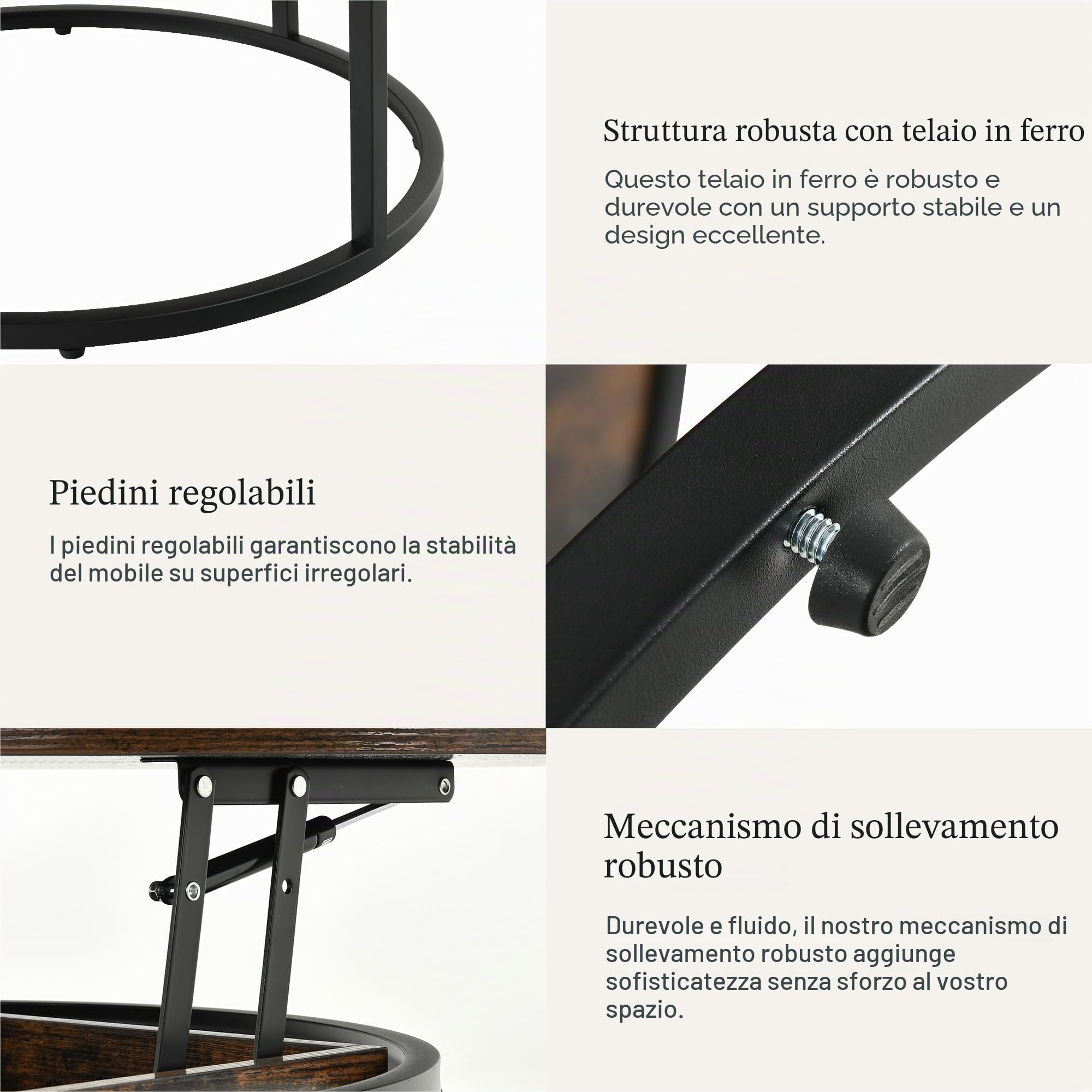 YITAHOME Tavolino Salotto Sollevabile, Tavolo da Caffè Rotondo con Scomparto Nascosto, Tavolino Soggiorno Moderno 60x60x47cm