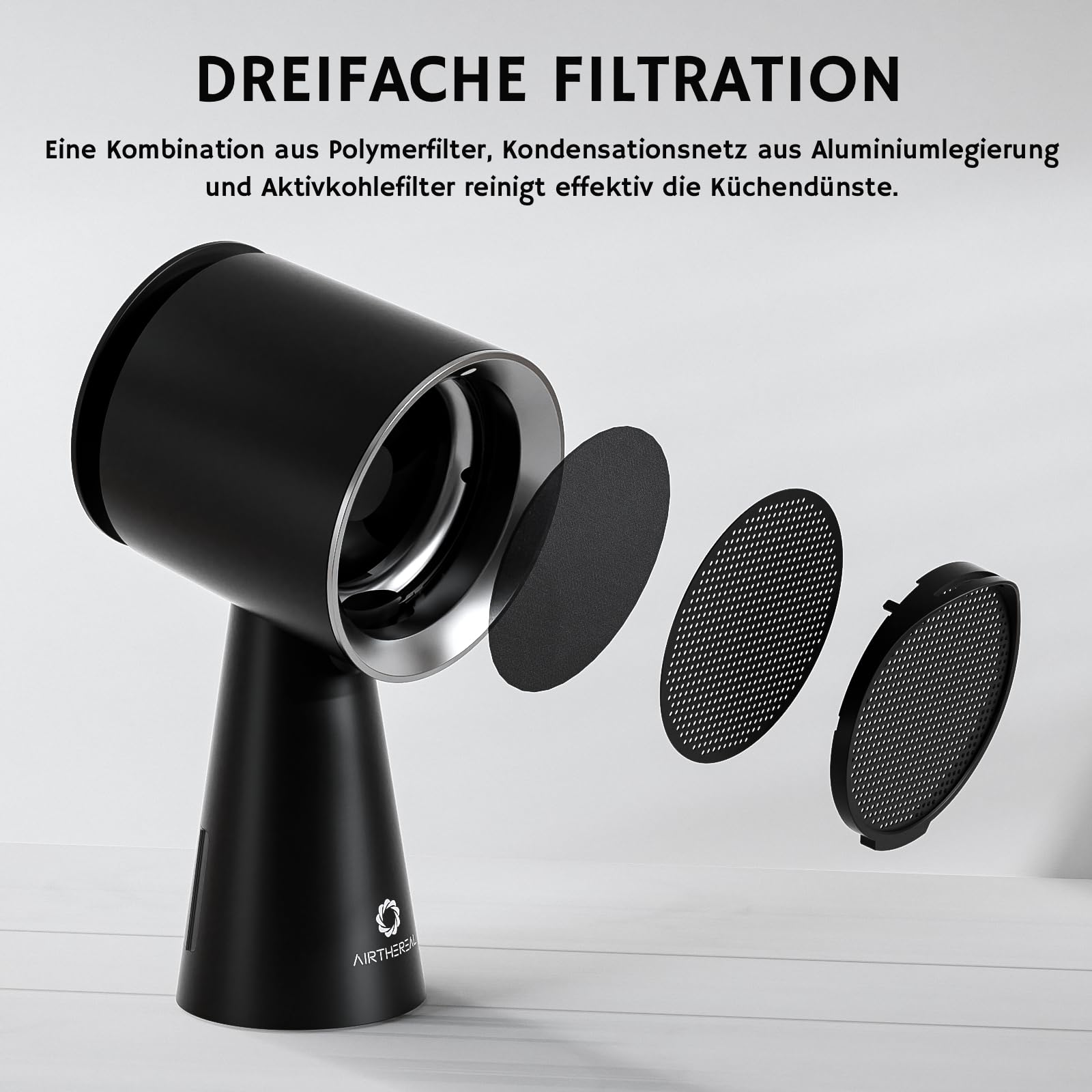 Hotte aspirante de table rechargeable Airthereal, hotte portable avec batterie, 3 vitesses de ventilation et grand réservoir à huile, hotte de cuisine mobile améliorée pour camping-cars – RH180B Noir