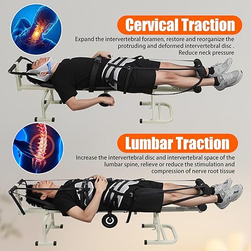 Miniatura 5 de Cama de tracción cervical y lumbar para terapia física en el hogar, estirador de cuello portátil con reposacabezas ergonómico y soporte para pies