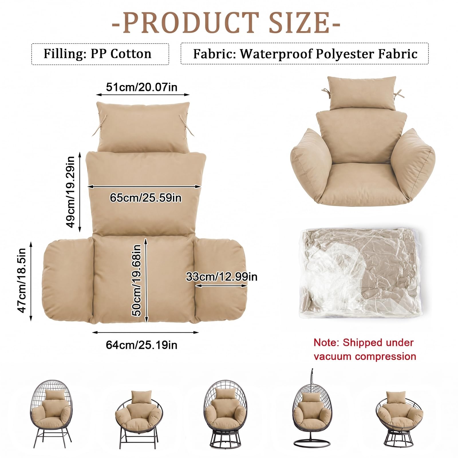 Coussin pour fauteuil suspendu, chaise suspendue, extérieur, coussin pour balancelle suspendue, coussin d'extérieur avec appui-tête, imperméable, pour balançoire suspendue en rotin synthétique/rotin