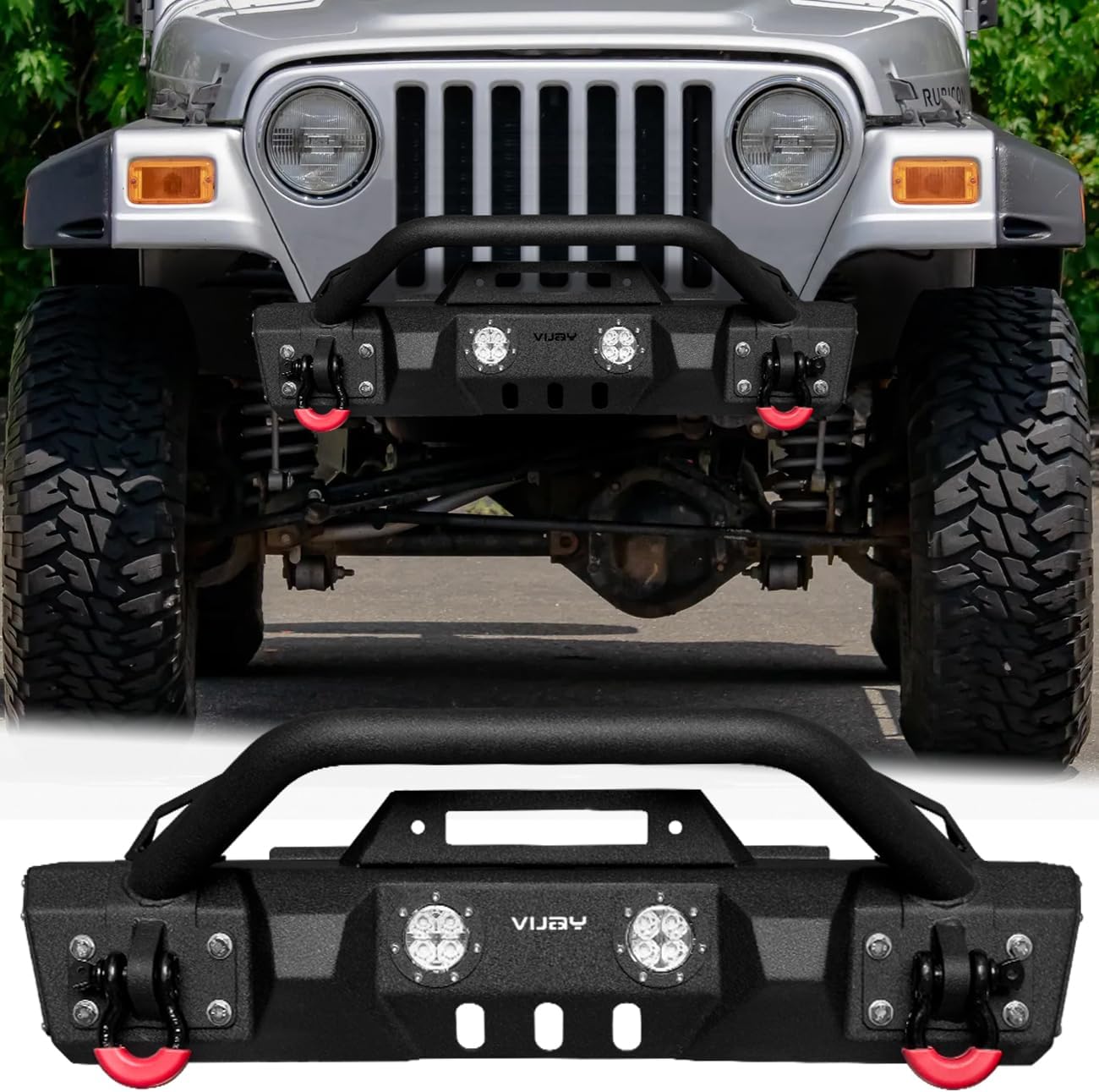 VIJAY Front Bumper Fits 1997-2006 Wrangler TJ with Winch Plate and Lights