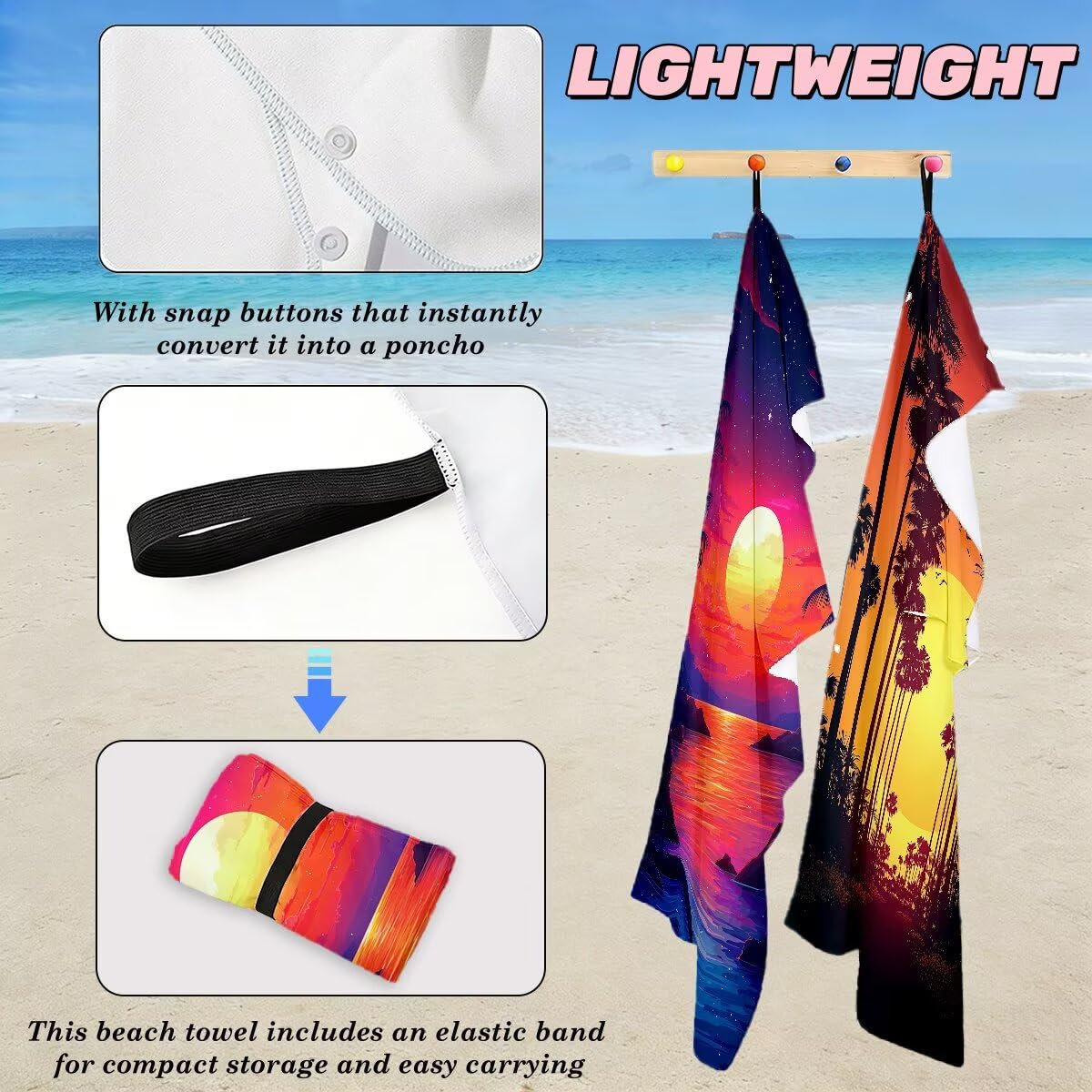 Toalla Playa 80x160 cm, Toalla Gimnasio Microfibra Secado Rapido, Juego de 2 Antiarena Toallas de Playa, Ligera Compacta Toallas Microfibra Grande para Viaje, Regalo Hombre Mujer (Paisaje) -5155