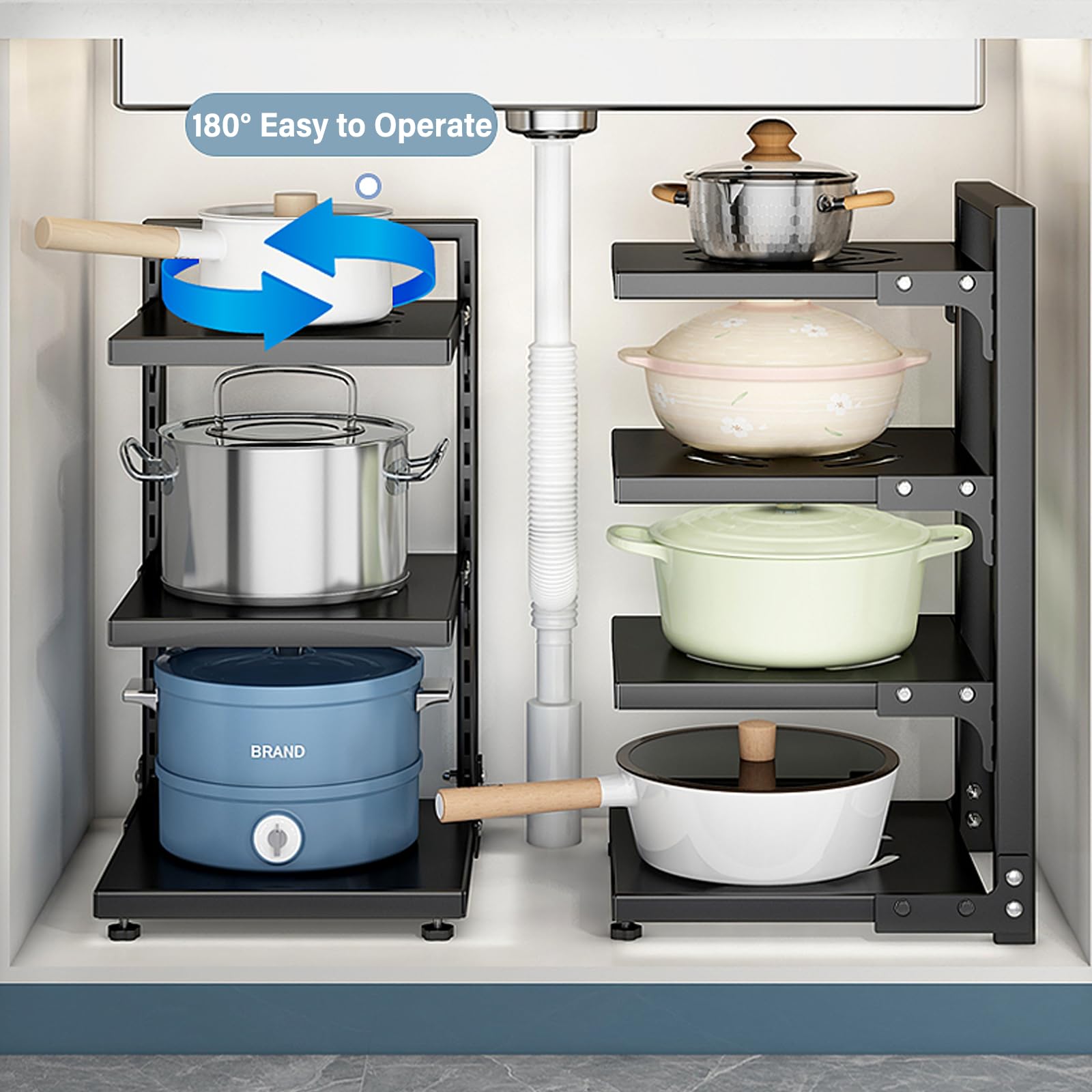 Organizador de ollas y sartenes, organizadores de Rejillas para ollas, Soportes Ajustables para Tapas de ollas y Rejillas para sartenes para organización y Almacenamiento de la Cocina, 2 ca