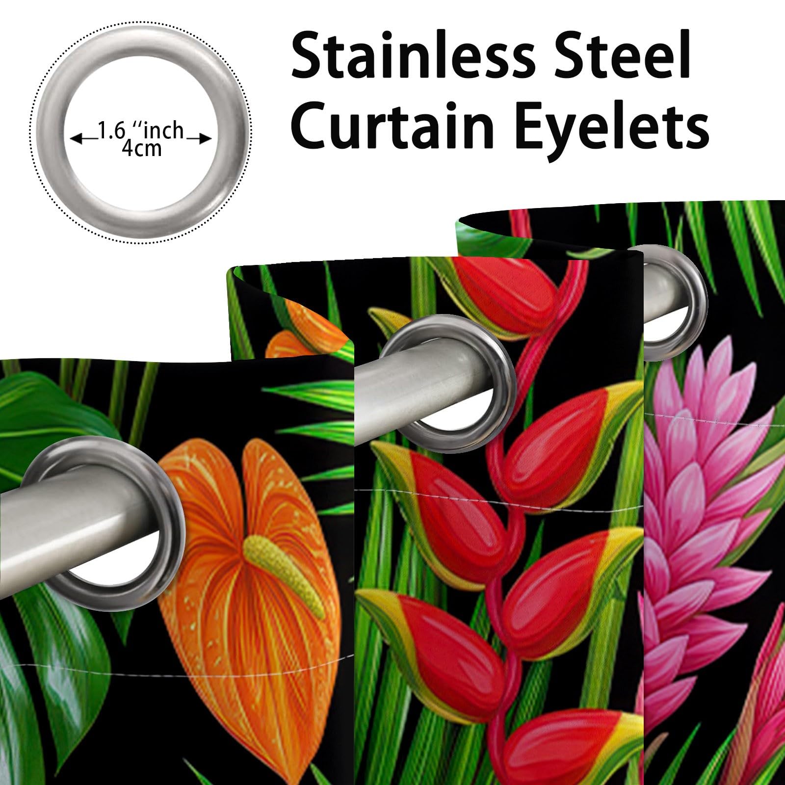 Grün Natürlich Tropischer Stil Vorhänge, Pflanzen Monstera Blumen Anthurien Orchideen Wärmeisolierte Raumverdunkelnde Vorhänge, Energieeffiziente Vorhang für Wohnzimmer Schlafzimmer, H245 x B100 cm