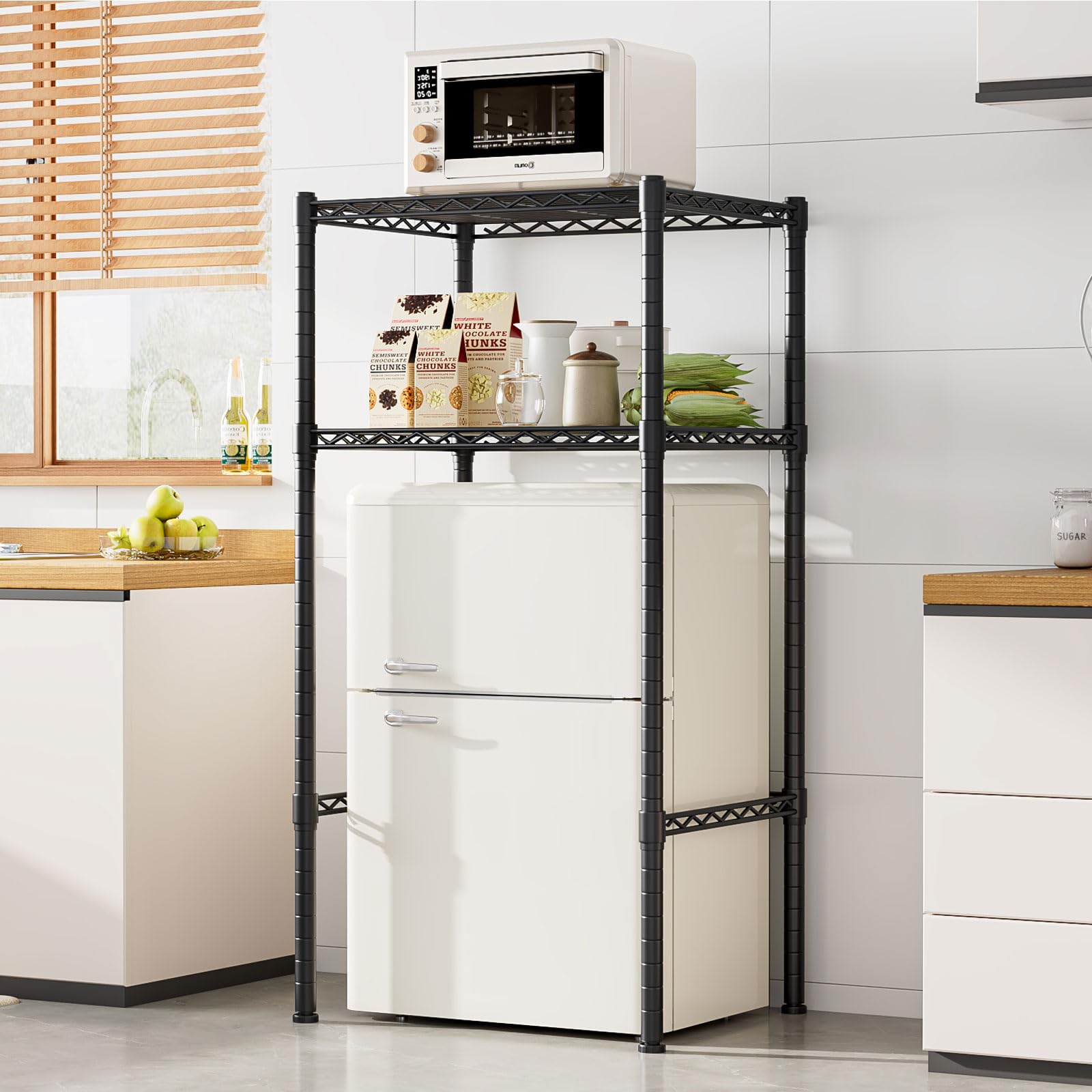 Estantes de almacenamiento de alta resistencia ajustables de 2 estantes, 60CM*45CM*132CM Estante de alambre organizador de metal para lavandería Baño Cocina Despensa Armario Garaje Estantería Negro