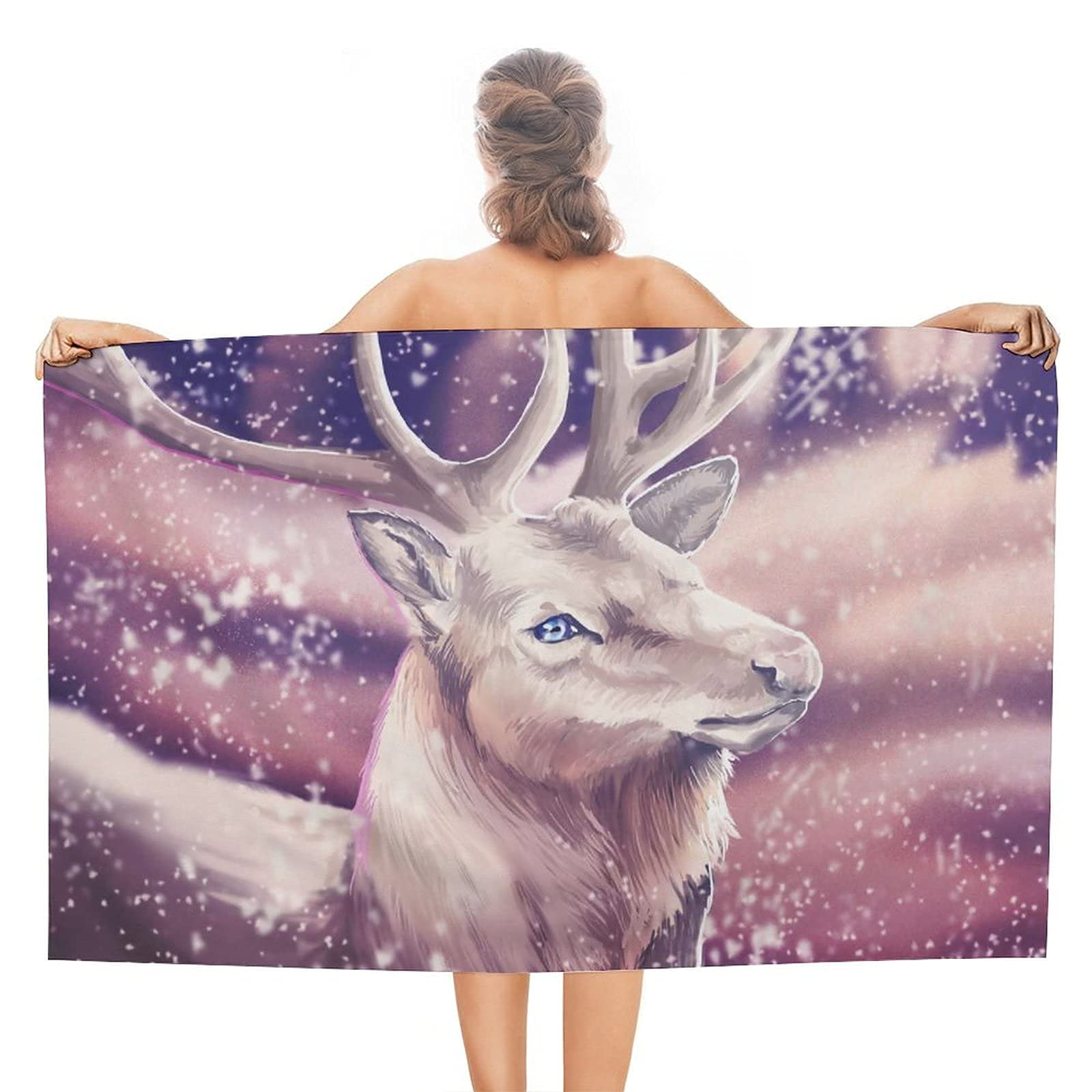 Lsjuee Deer Beach Towels for Boys Light Weight Superfine Fiber Beach Towel Blanket Oversized for Swimming Tropical Vacations Picnic Cruise Hawaii Gym Fitness SPA Honeymoon Beach 32INx52IN