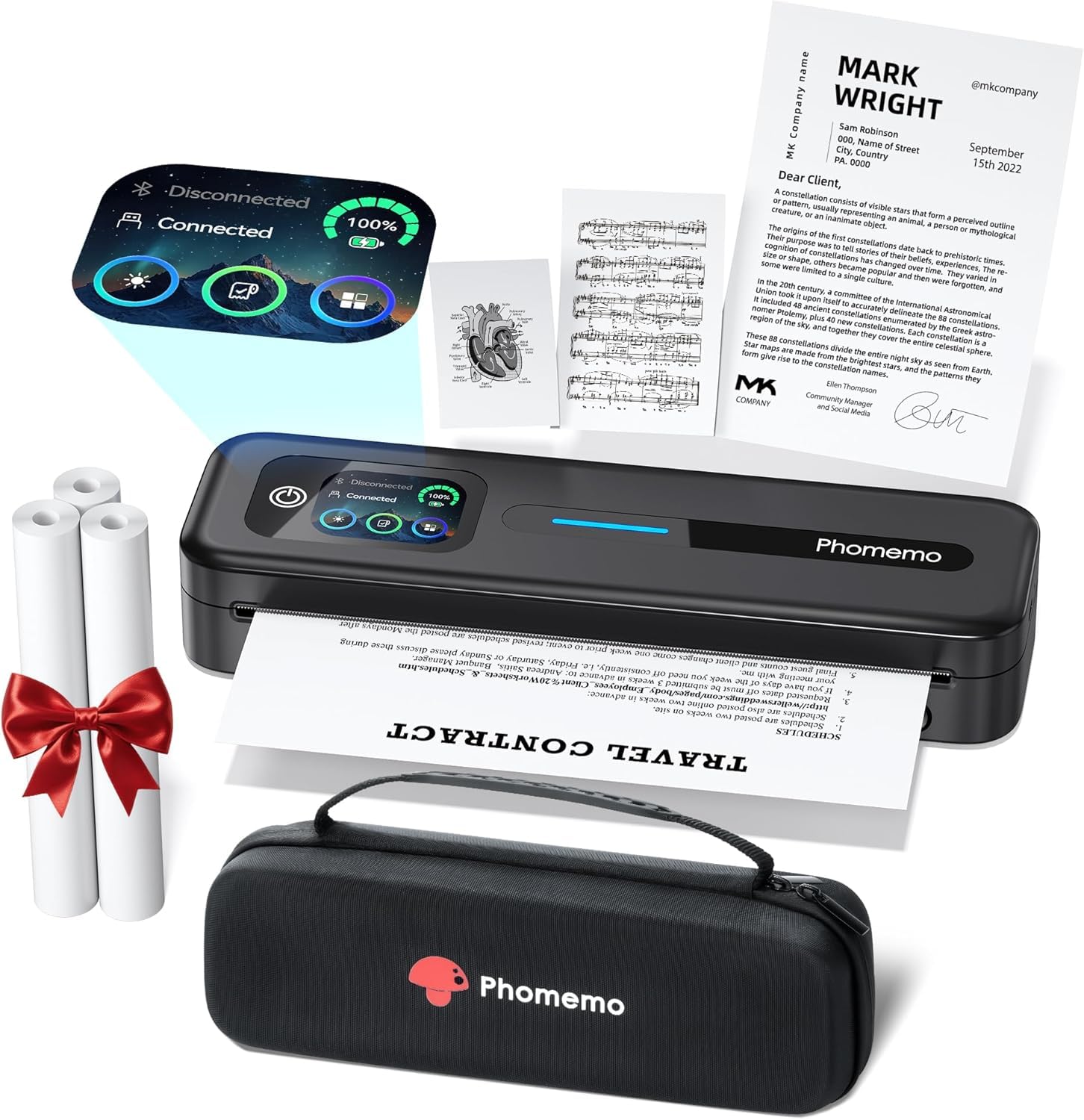 Phomemo M832D Thermodrucker A4, Touchscreen Mobiler Drucker für Zuhause, 300 DPI Thermodrucker Kompatibel mit Android & iOS, Handy & Laptop,Tragbarer Drucker mit Tragetasche und 3 Rollen Thermopapier