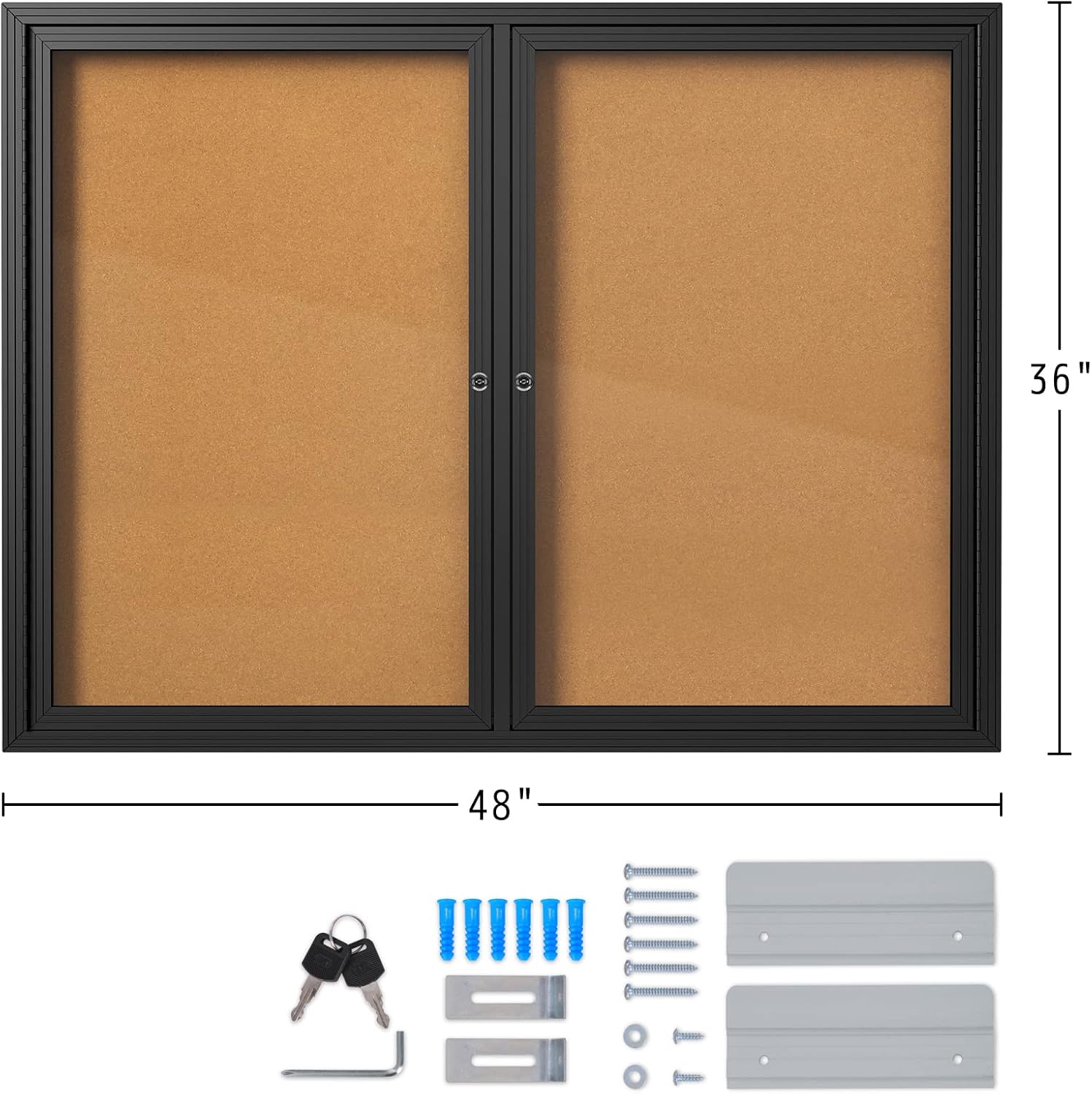 INNOVART Enclosed Bulletin Board 48”x36”, Lockable Cork Noticeboard with Black Aluminum Frame, Outdoor Enclosed Bulletin Board Weatherproof, Wall Display Case with Swing-Open Door Information Cabinet