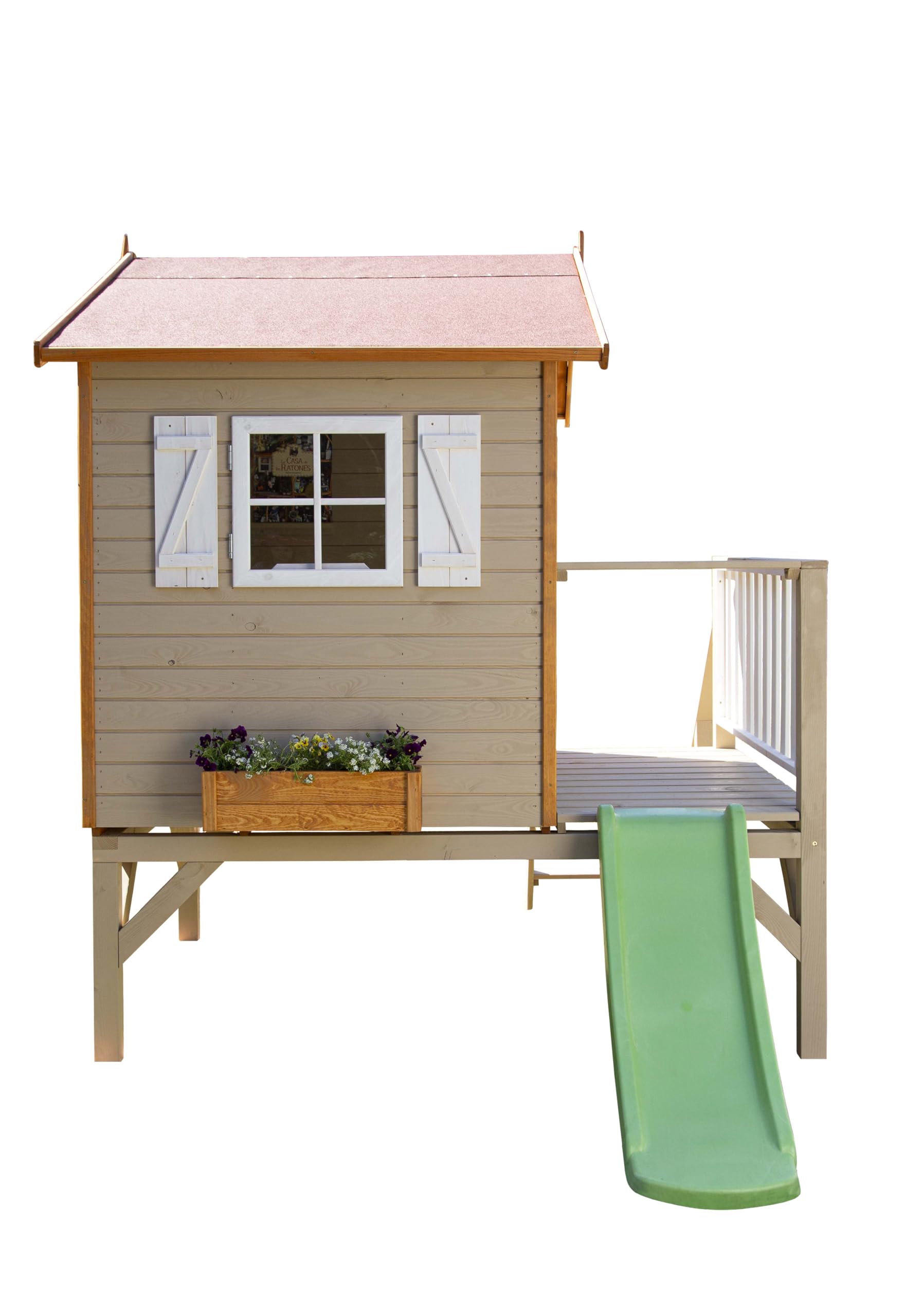 Casita Infantil de Madera Exterior con Tobogán Super OLI | Colores Personalizables | 150 x 192 x A230 cm | Casas Green House