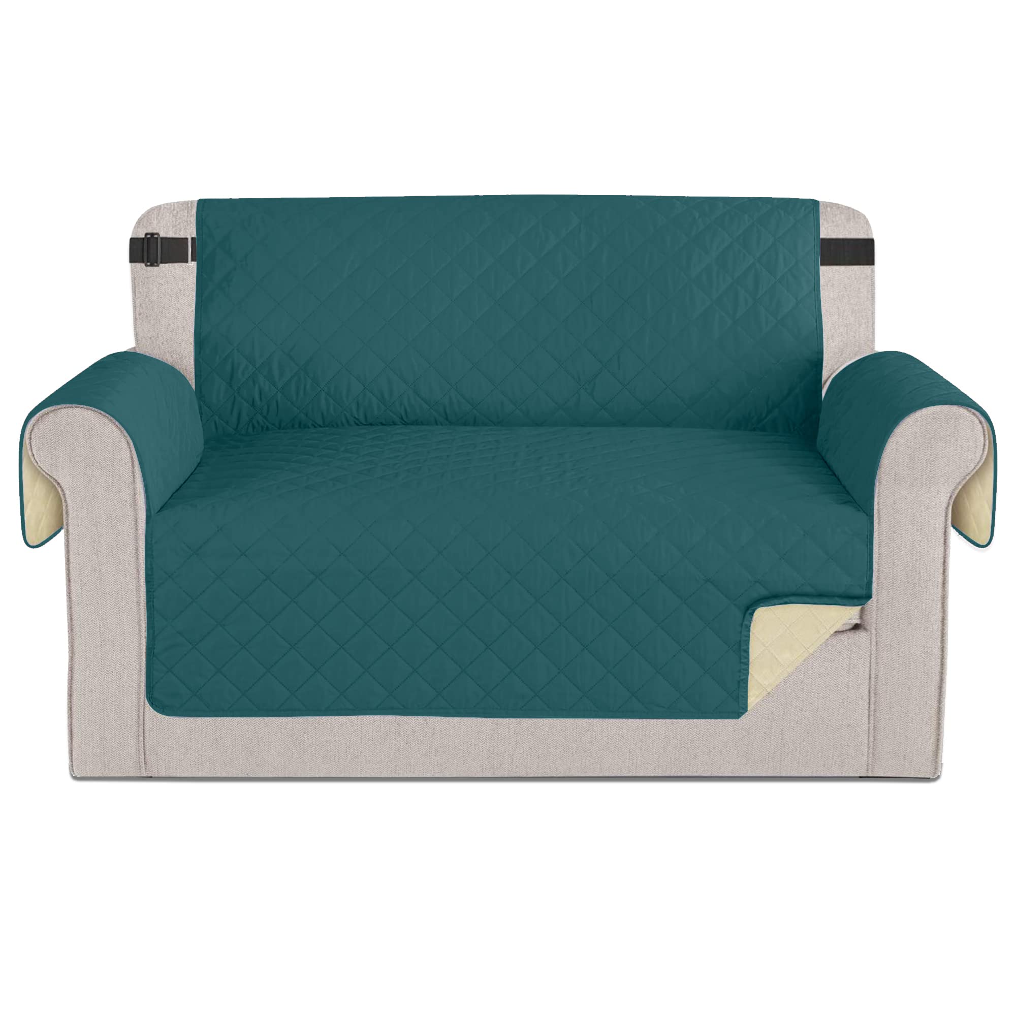 Time to Sparkle 1Pack Sofa Cover 2 Seater Sofa Slipcover Reversible Water Resistant Couch Cover with Foam Sticks Elastic Straps Furniture Protector for Kids, Dogs, Pets - Peacock Blue