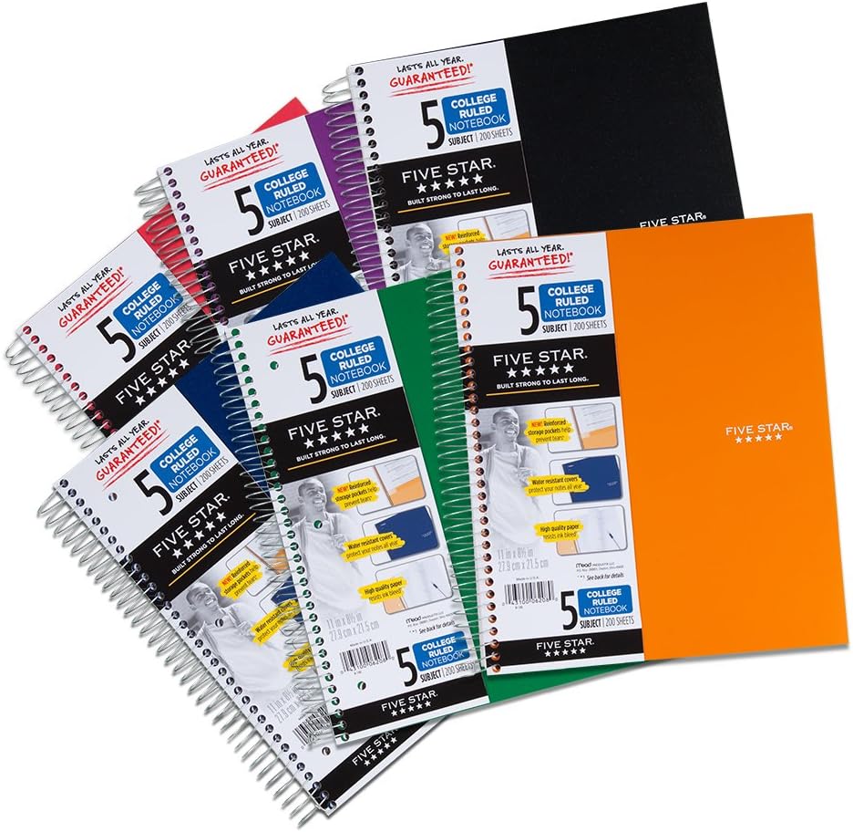 Five Star Spiral Notebook, 5 Subject, College Ruled, 11 x 8.5 Inch, Purple