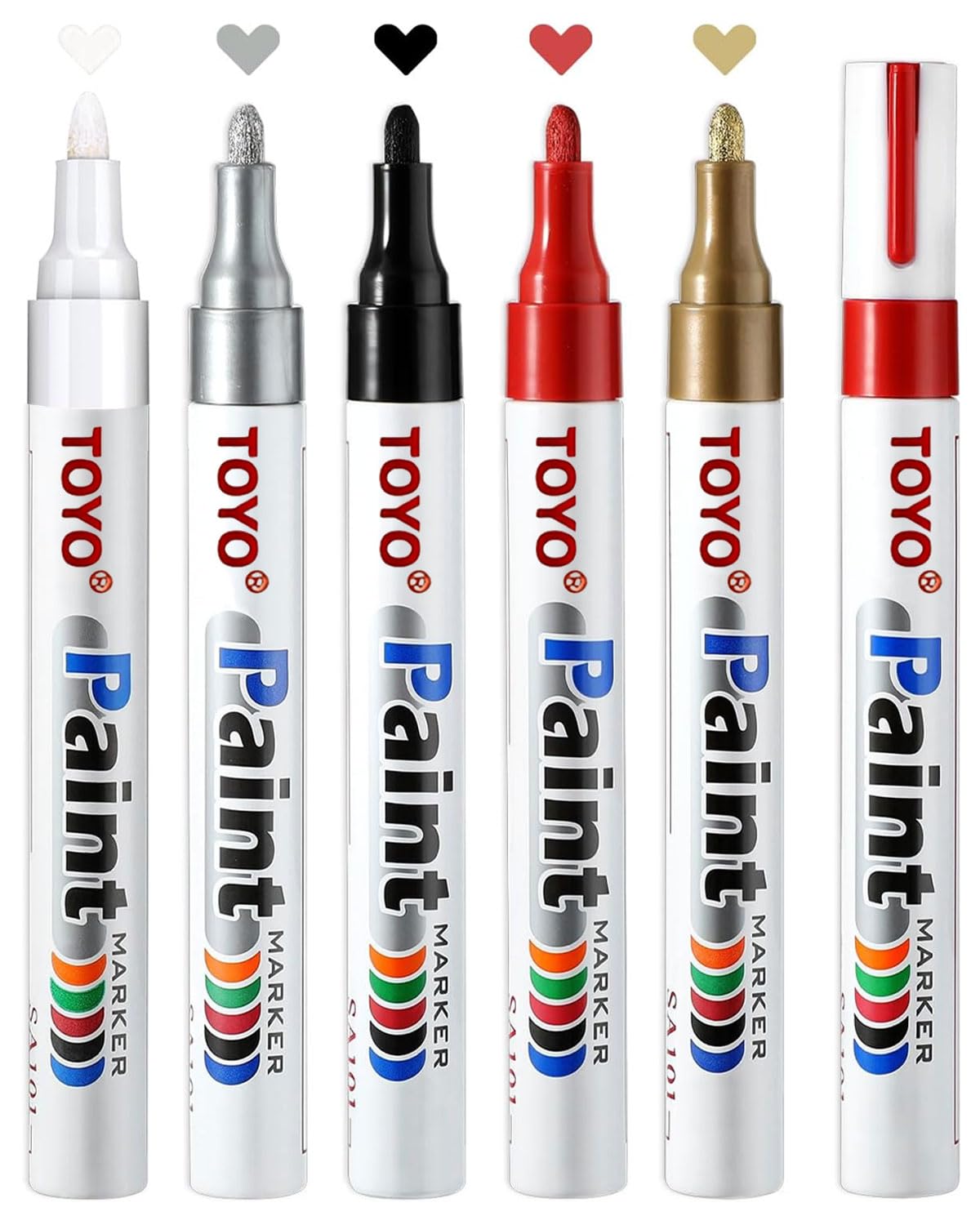 5 Rotuladores Marcador permanente resistente al agua (Negro, Blanco, Dorado, Plateado, Rojo)- Secado rápido,Adecuado para vidrio,Metal,Madera,Neumáticos - Punta duradera,A prueba de goteo
