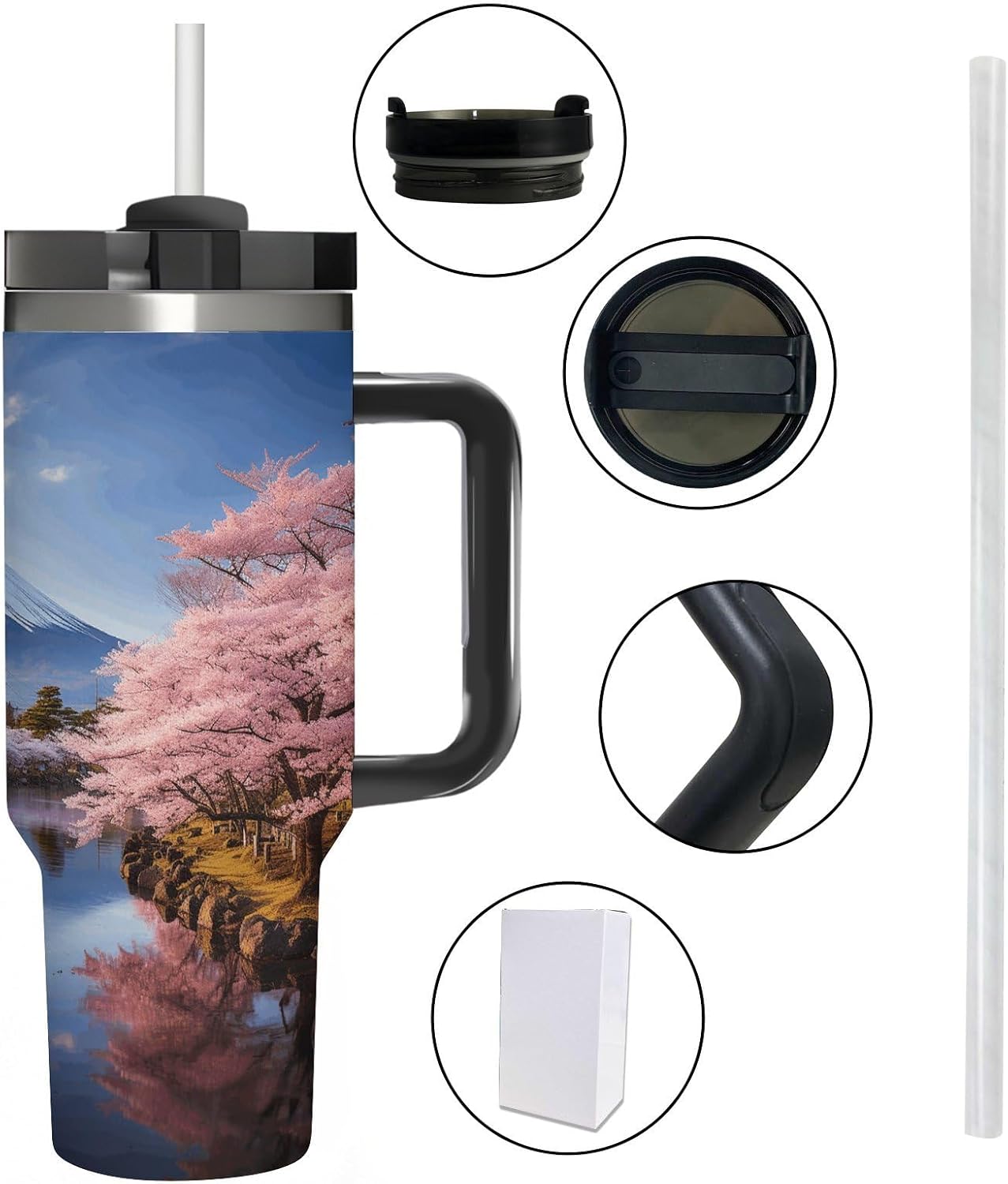 Stainless Steel 40oz Tumbler Travel Mugs, Cherry Blossom Trees image 4