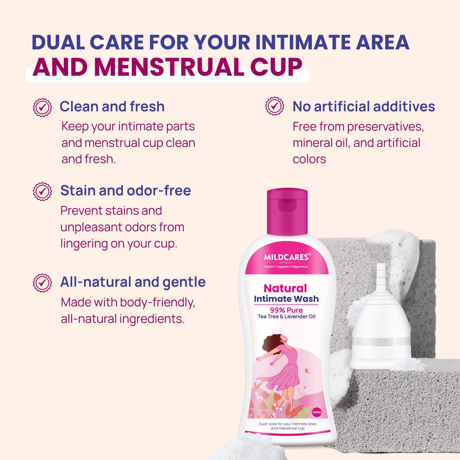 GynoCup Reusable Menstrual Cup for Women | Medium Size | With Menstrual Cup Wash 100ml ph. balance - Ultra Soft, Odor and Rash Free, No Leakage, Protection for Up to 10-12 Hours, FDA Approved (Medium) 4