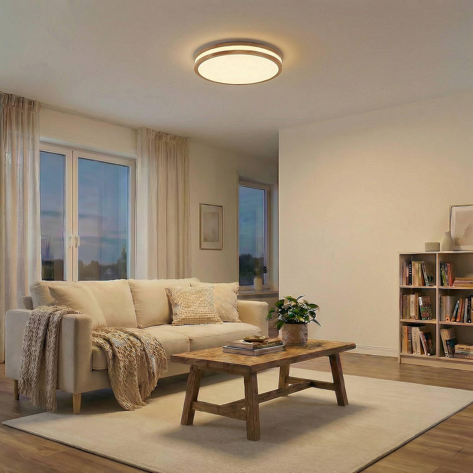 Lindby LED Deckenlampe Holz Ø49,5 cm, mit Fernbedienung dimmbar wechselbare Lichtfarbe 30W Wohnzimmerlampe Deckenleuchte Esszimmer