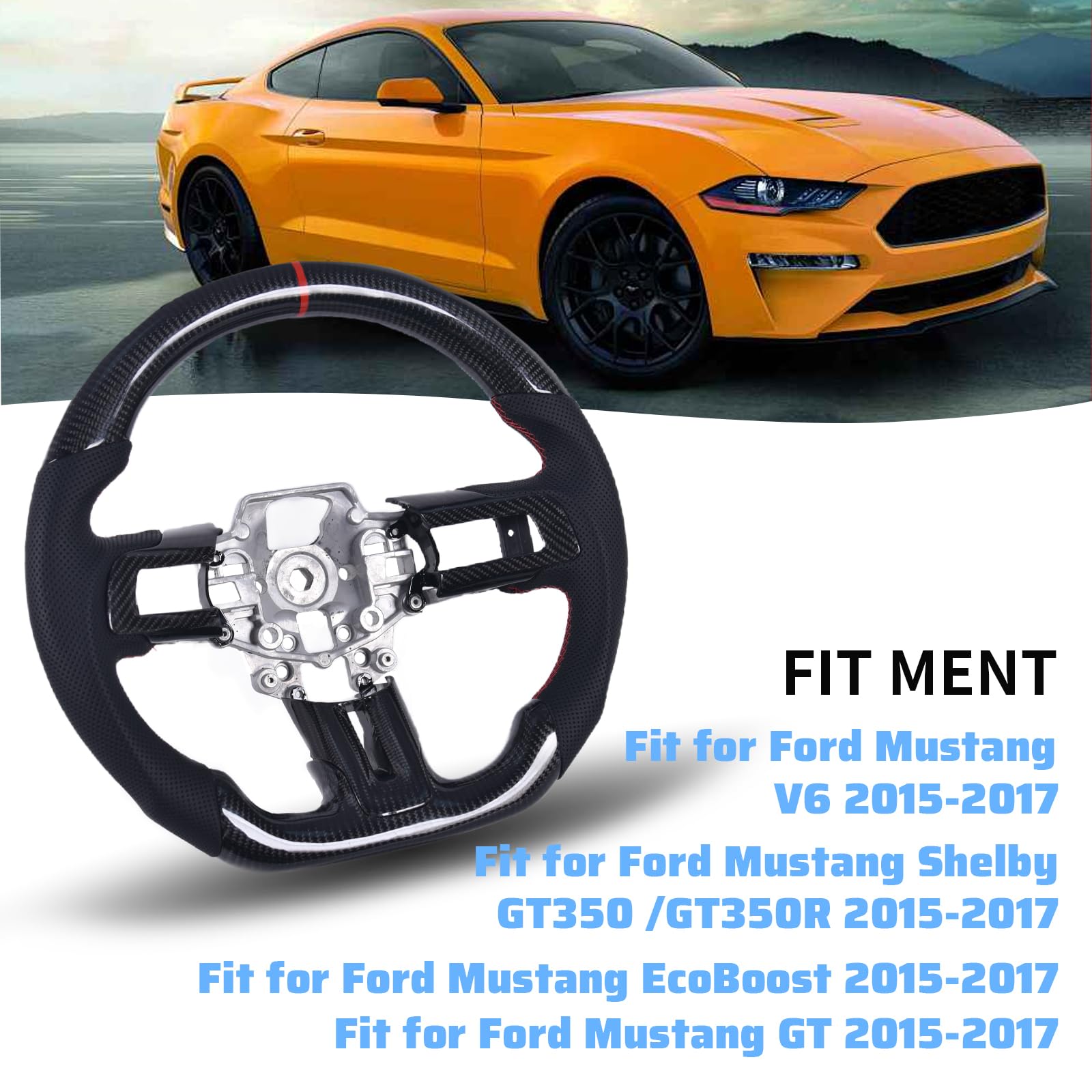 Aazon.co: EASSAFEX Real Carbon Fiber Steering Wheel For Ustang - View #3