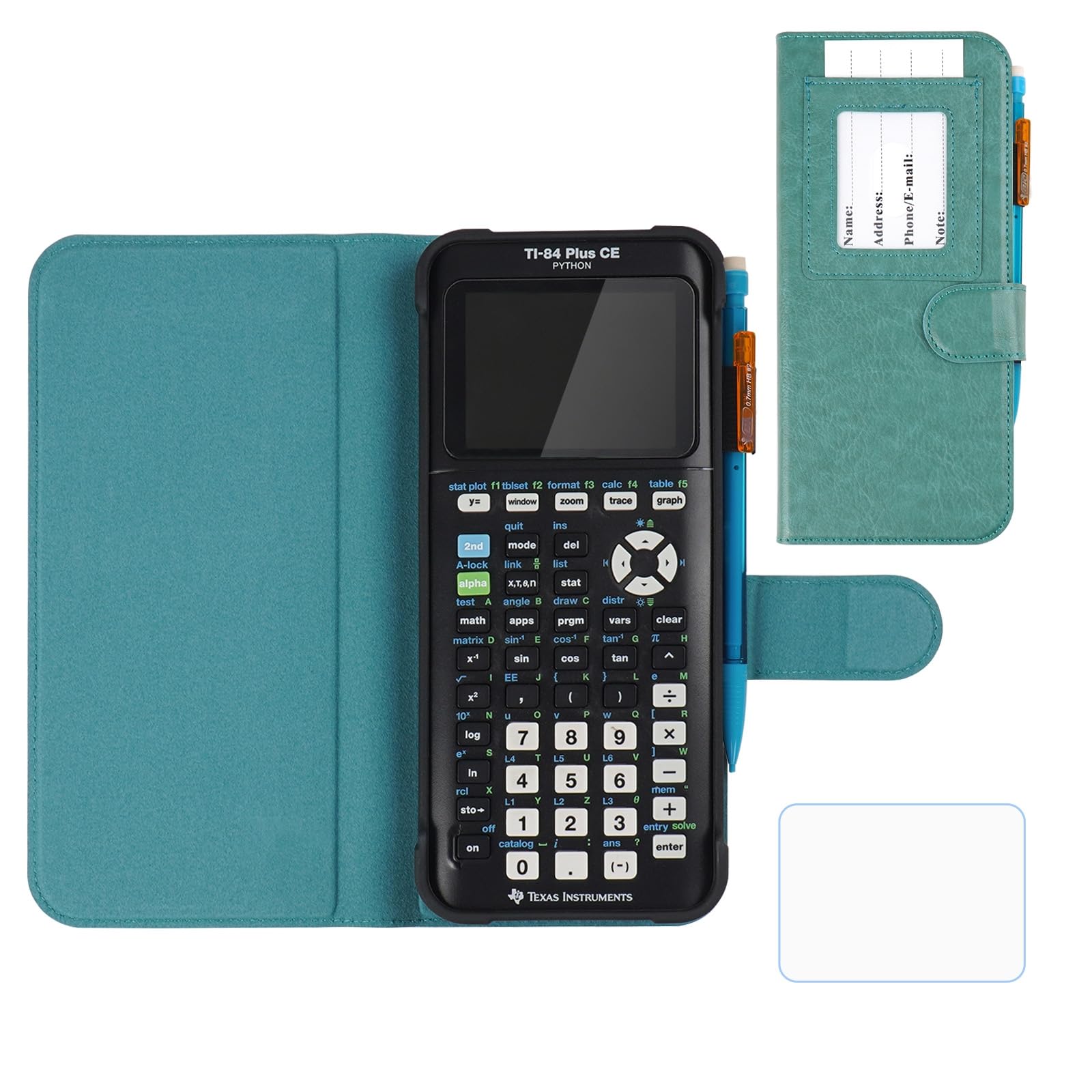 YouKnow Étui de protection en cuir synthétique compatible avec calculatrice graphique couleur Texas Instruments TI-84 Plus CE avec fente pour carte d'identité (étui uniquement) (vert)