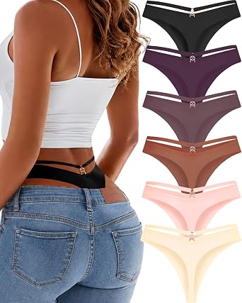 READY TO LOVE Womens Underwear Seamless Thongs 6 Pack No Show Thong Breathable Invisibles Hollow Out Sexy Panties Underwear