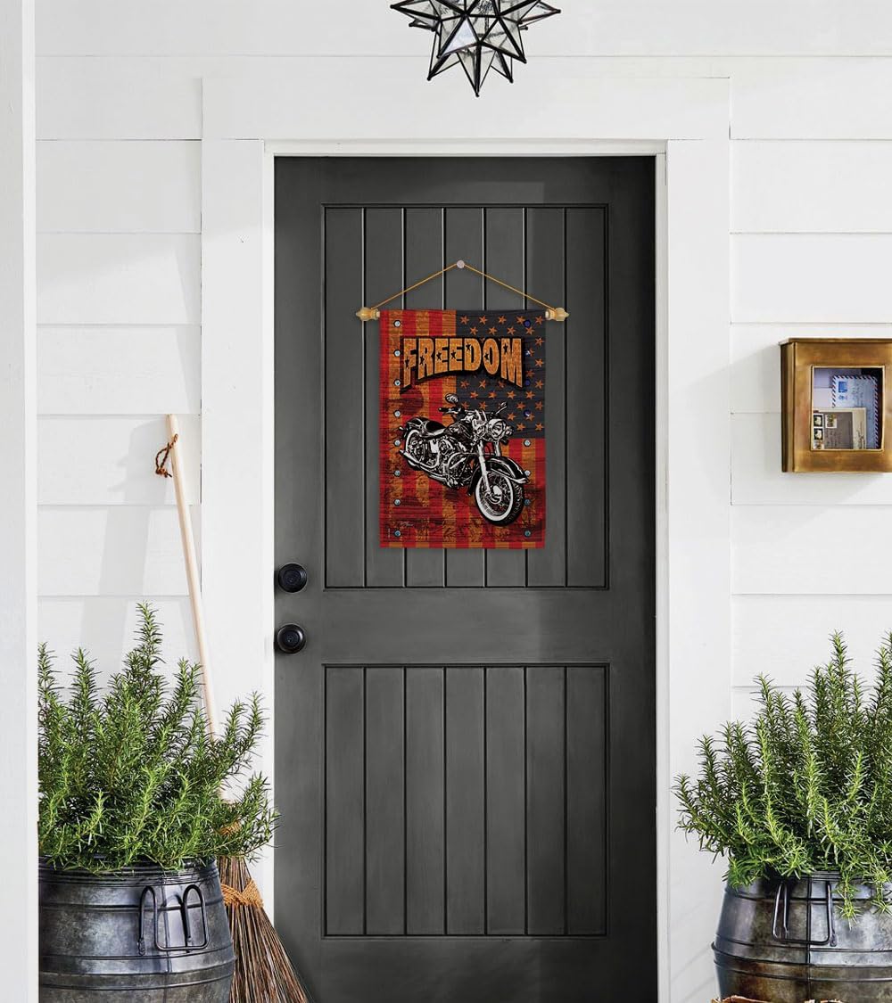 Motorcycle Decor American Flag Patriotic Outdoor Decorations Freedom Banner Home Lawn Room Wall Hanging Small Flags Forth of July Harley Davidson Tapestry Garden Yard Sign Vintage Gifts Made In USA