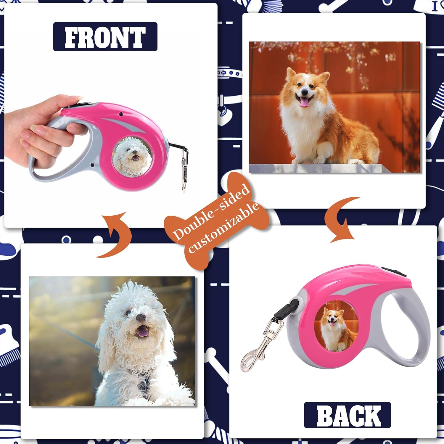 Custom Retractable Dog Leash with Photo and Text Personalized Retractable Dog Leash for Small/Large Dogs